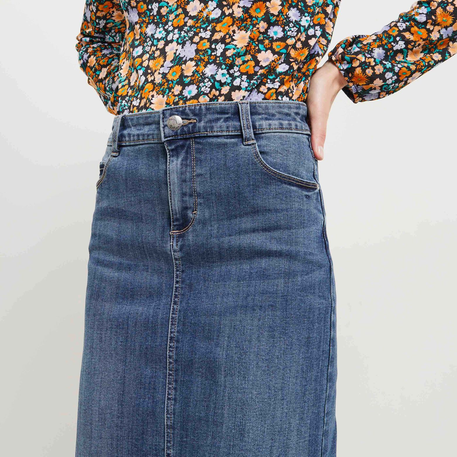 Jupe en jean mi-longue femme