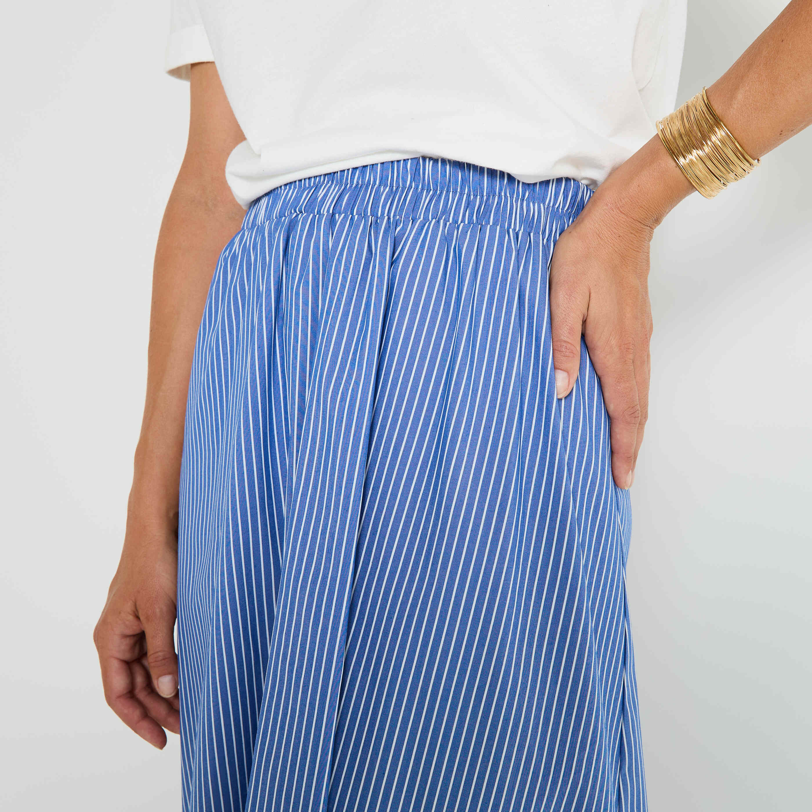 Jupe longue ray&eacute;e en popeline