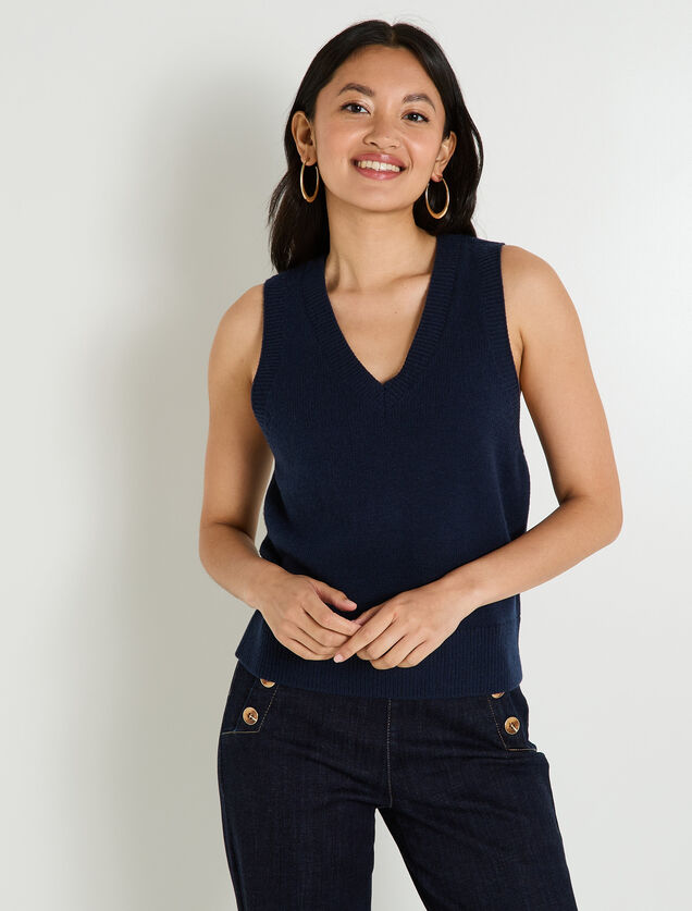 Pull sans manches &agrave; col V femme
