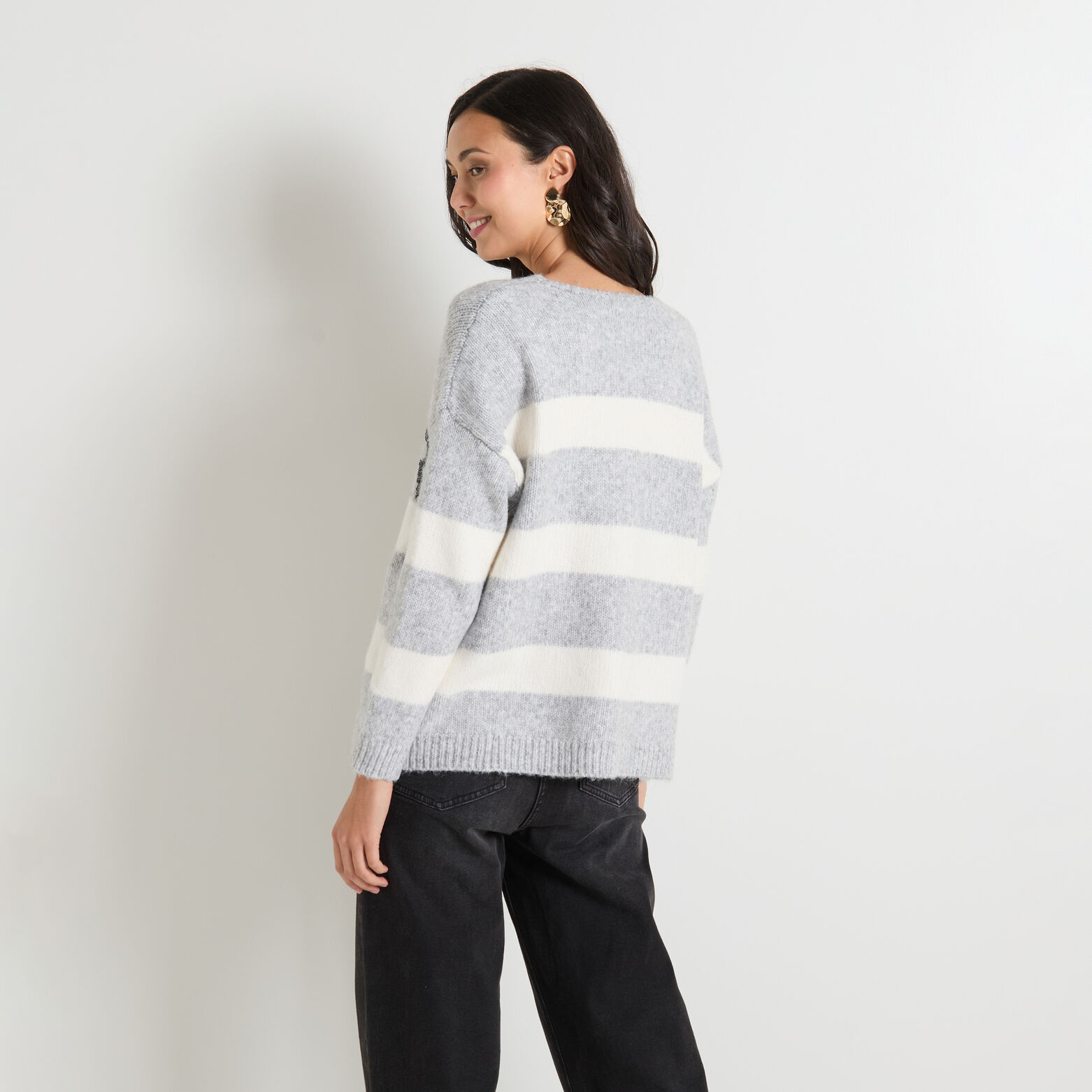 Pull col V femme