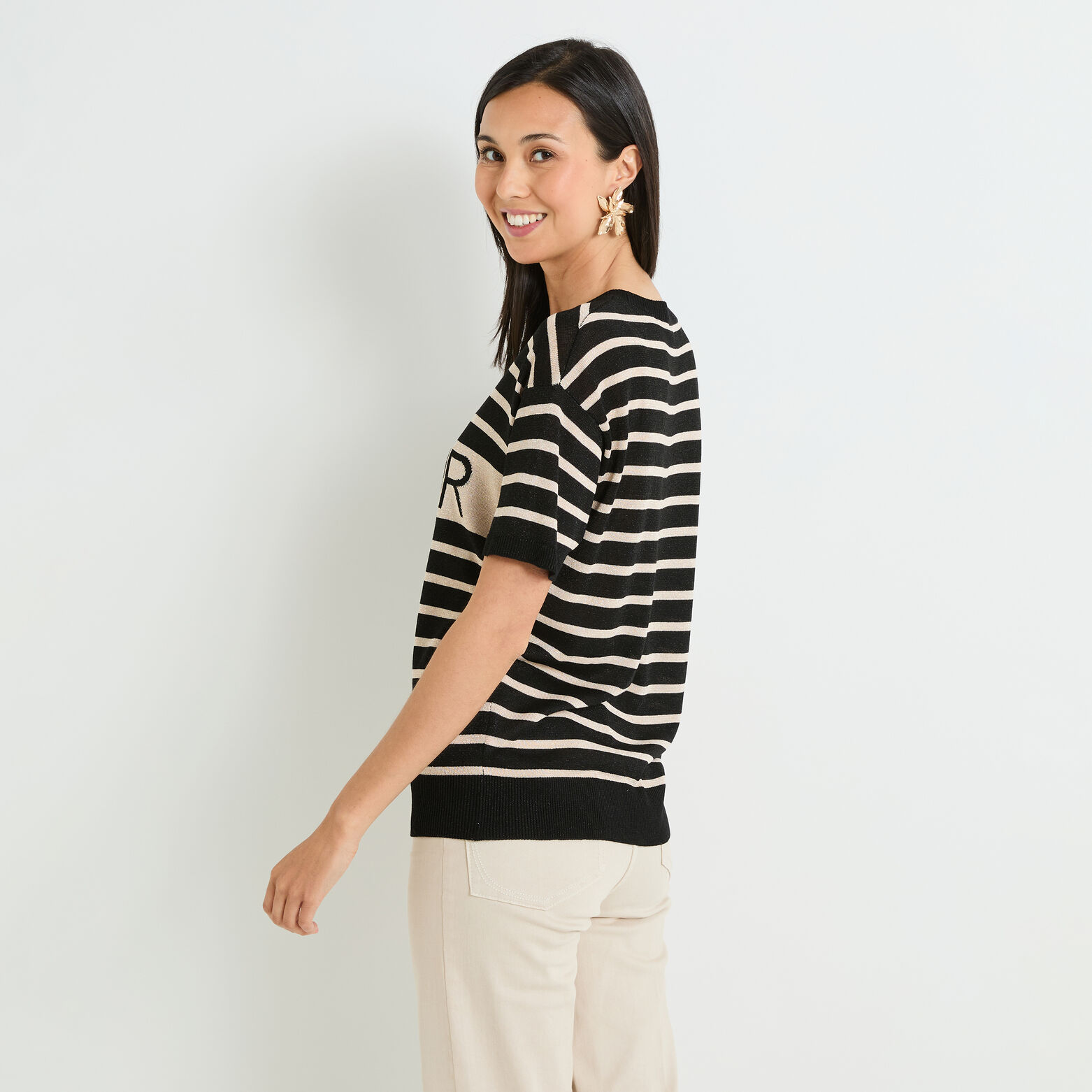 Pull rayé manches courtes femme
