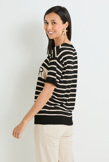 Pull rayé manches courtes femme