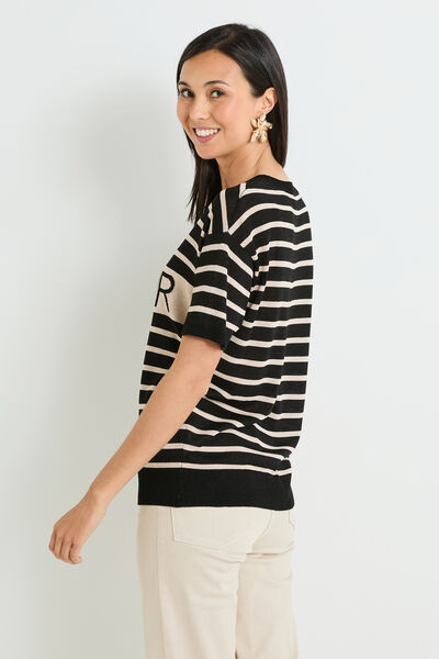 Pull rayé manches courtes femme