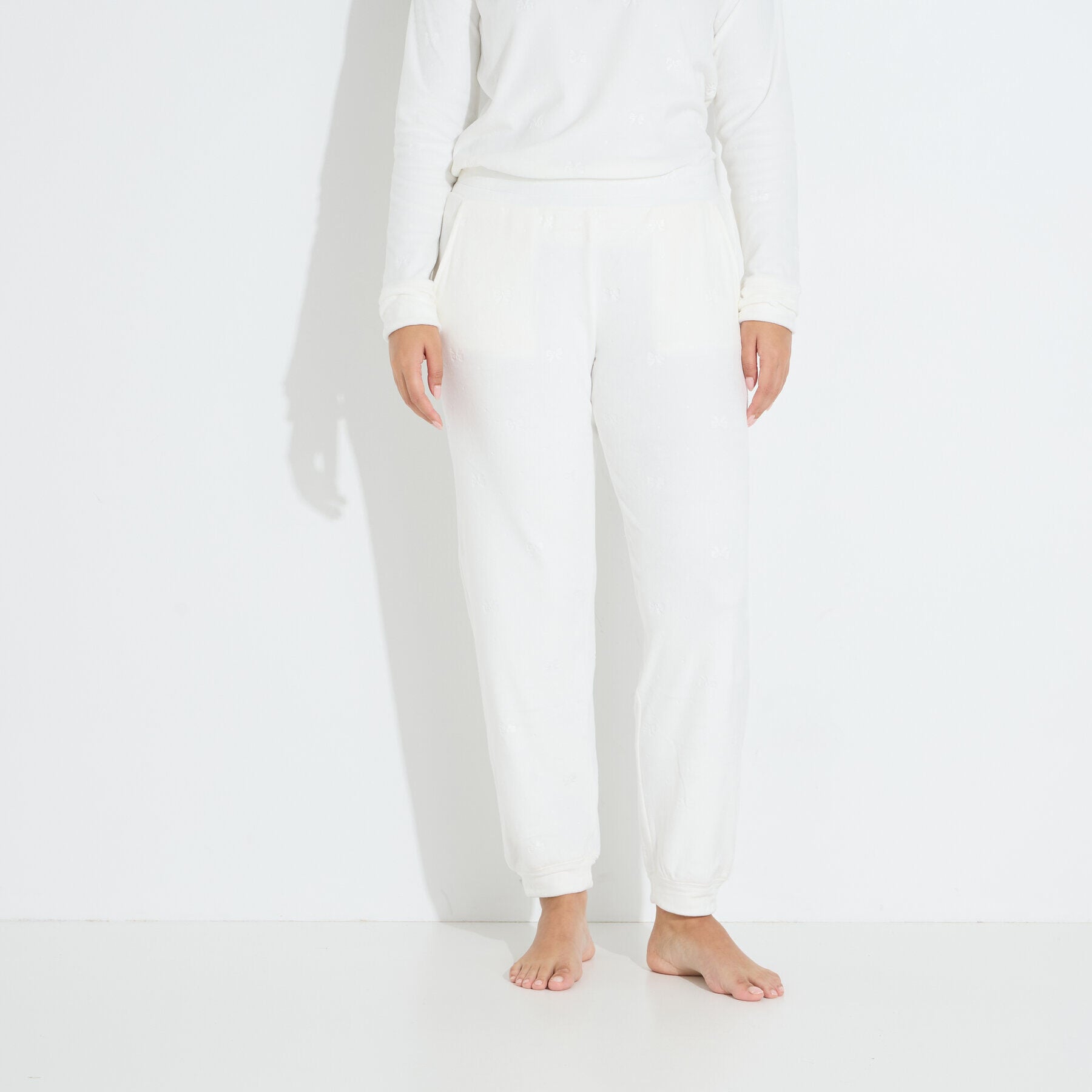 Pantalon pyjama velours noeuds femme