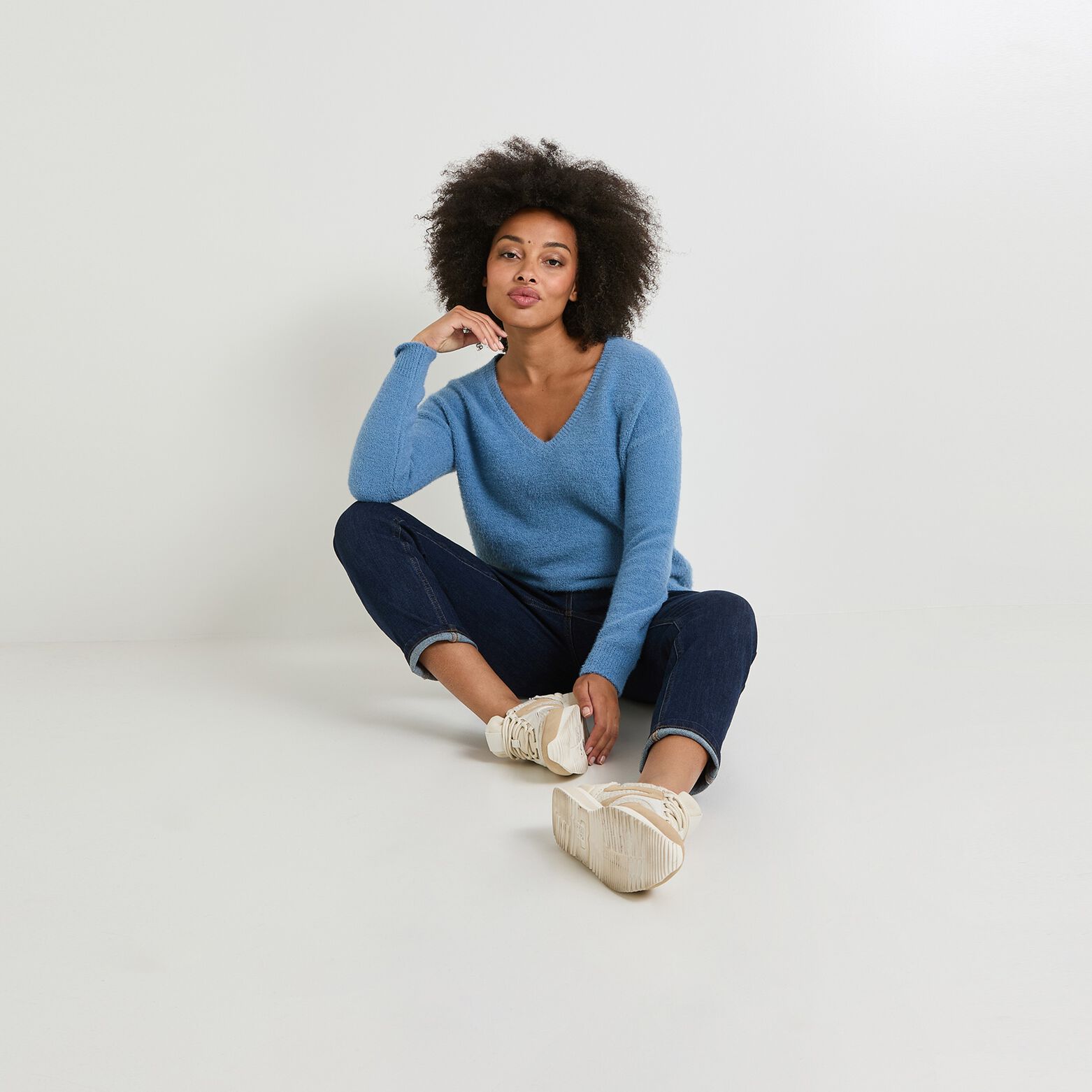 Pull col V femme
