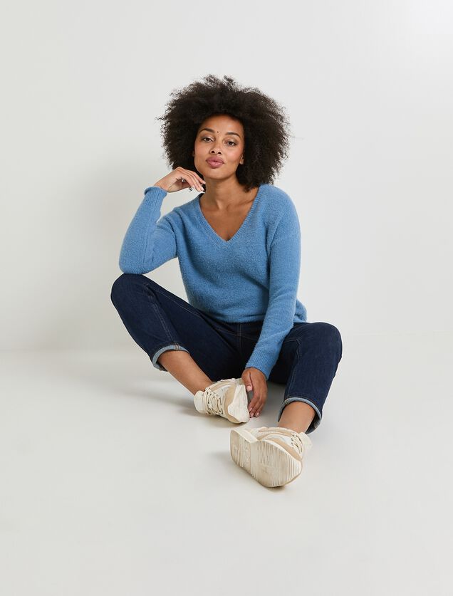 Pull col V femme
