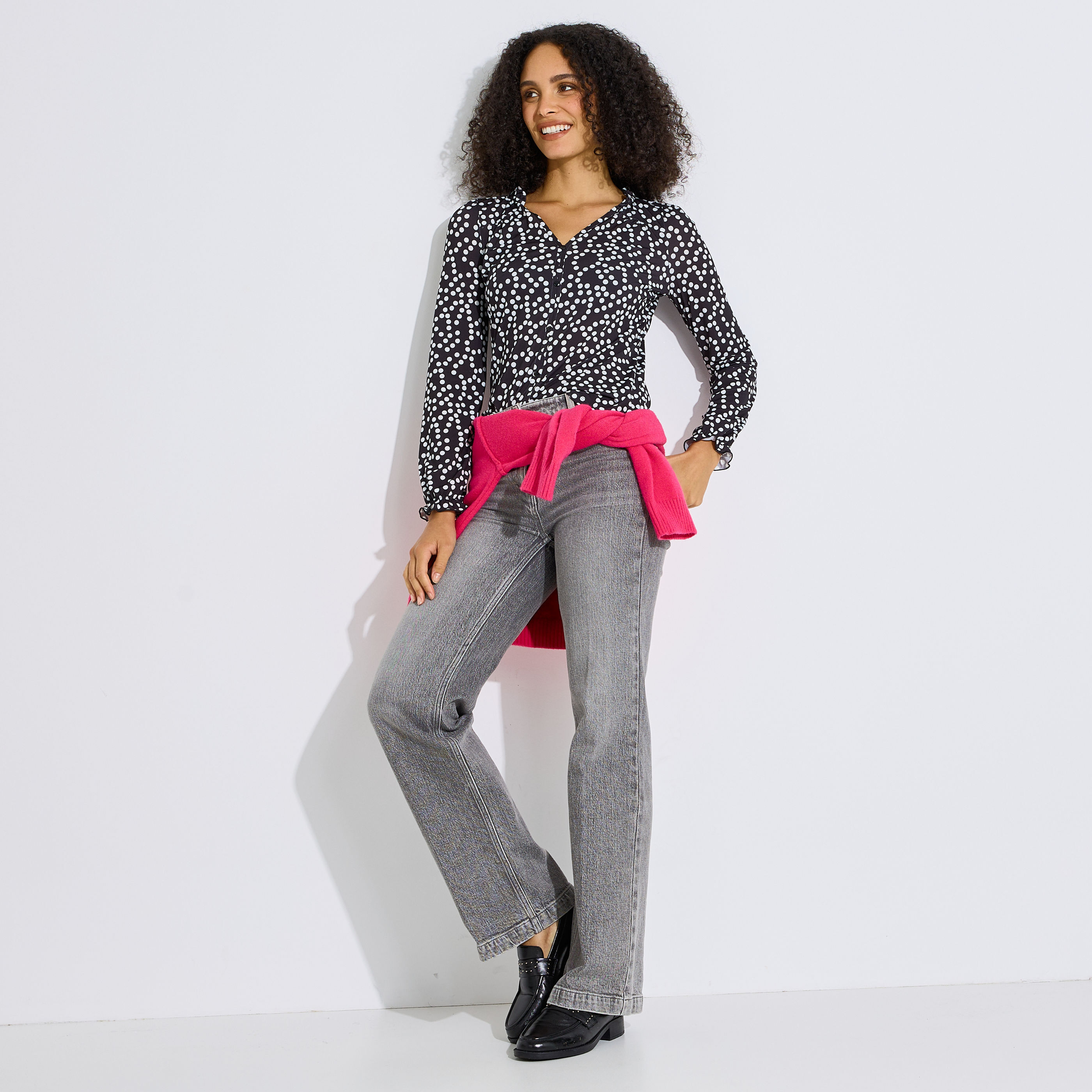 Blouse fluide imprim&eacute;e &agrave; pois femme