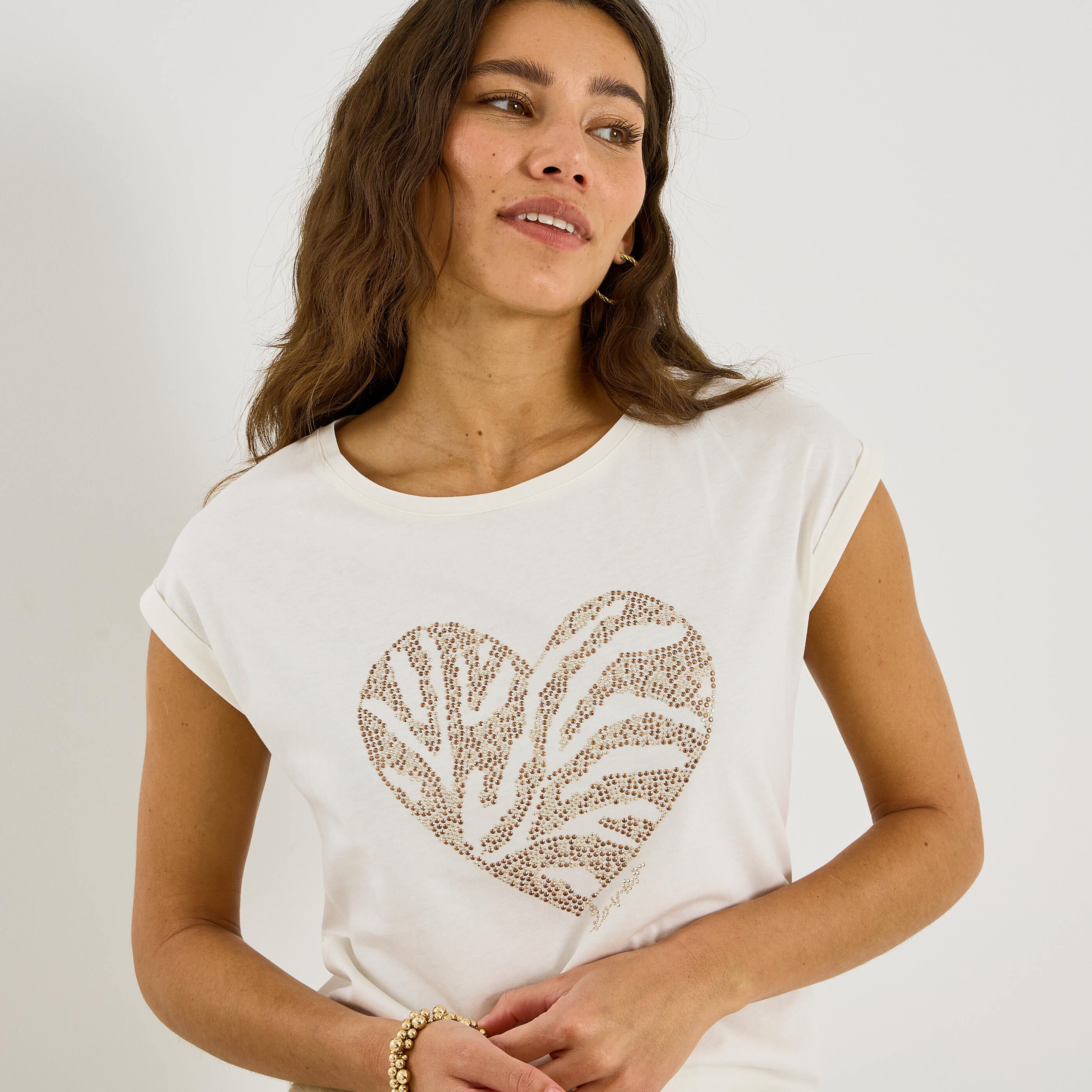 T-shirt imprim&eacute; c&oelig;ur z&eacute;br&eacute; femme