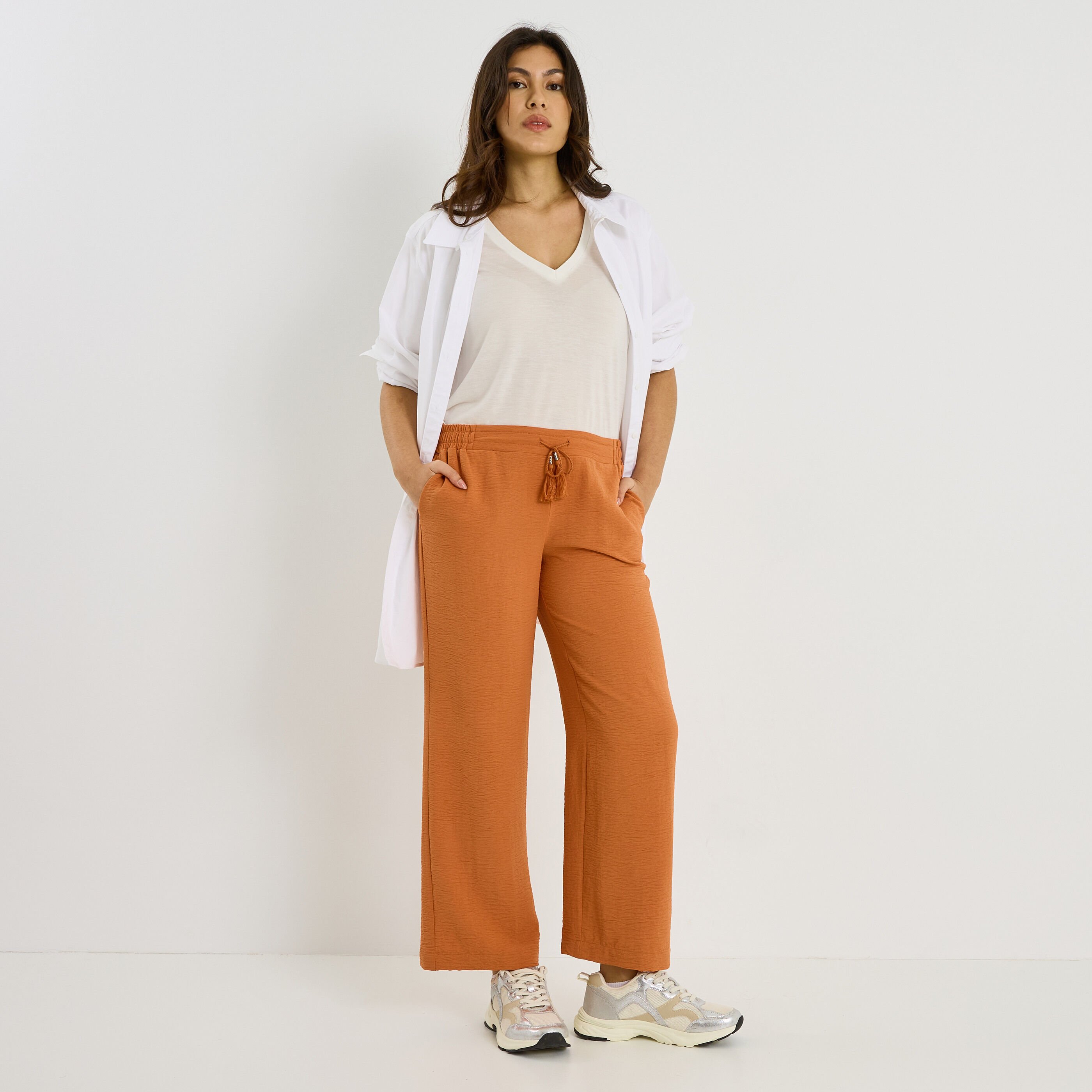 Pantalon fluide taille &eacute;lastiqu&eacute;e femme