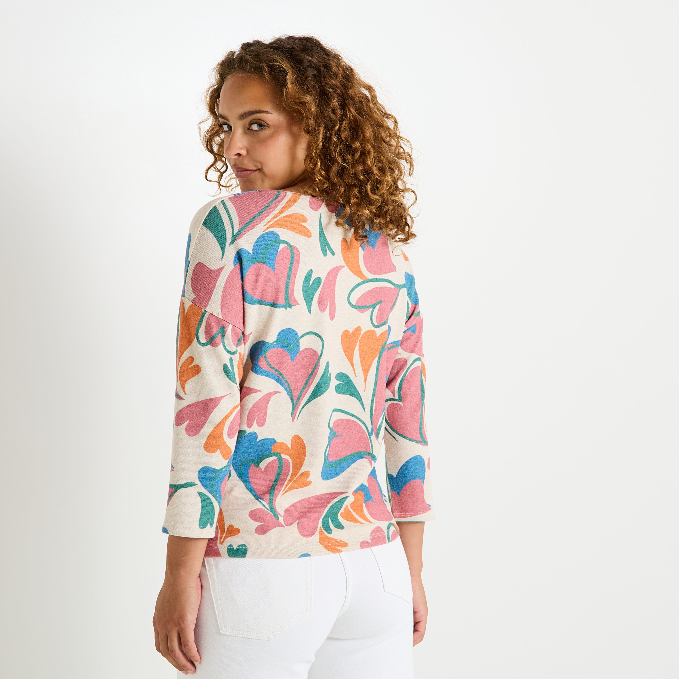 T-shirt imprim&eacute; &agrave; col V femme