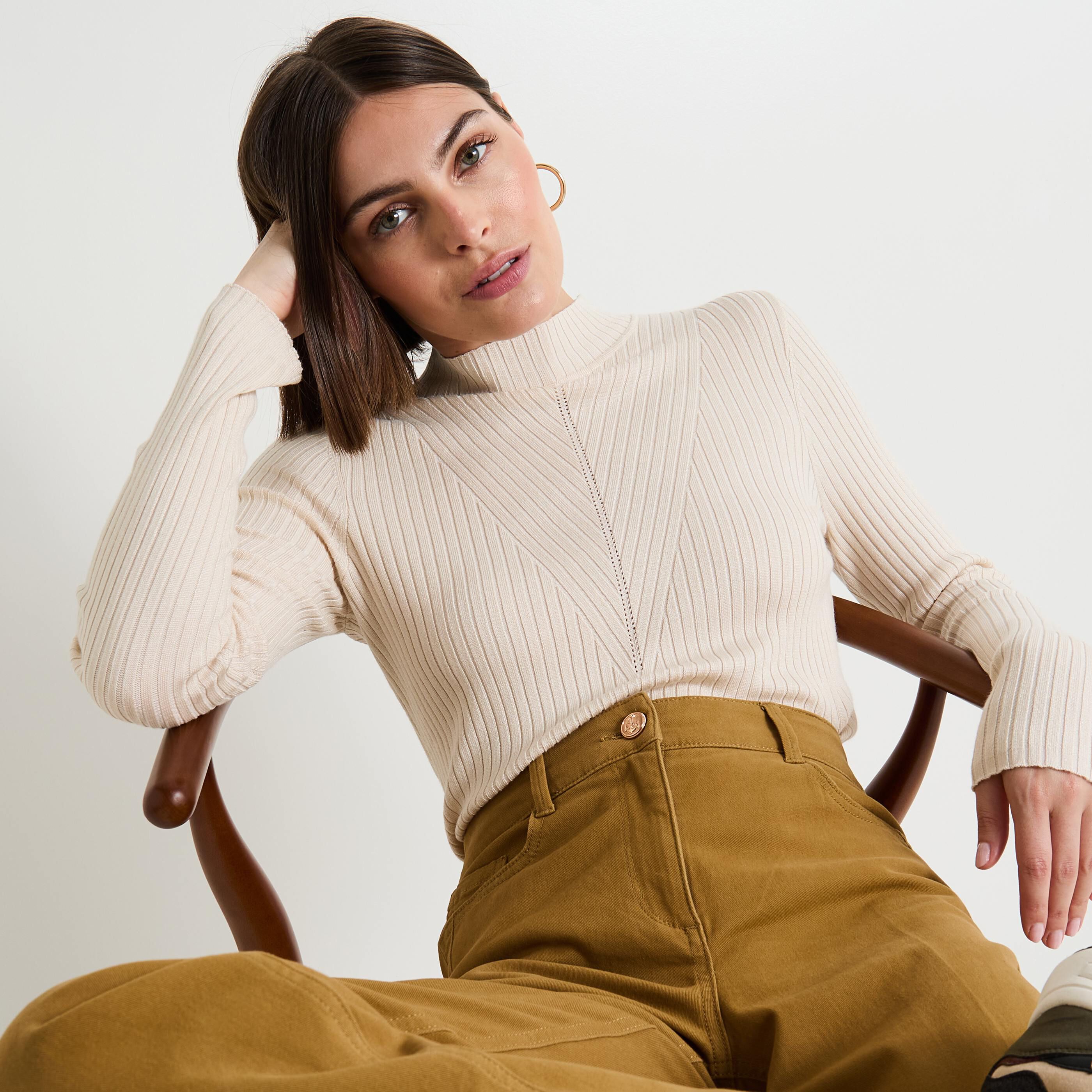 Pull col montant femme BEIGE Graindemalice
