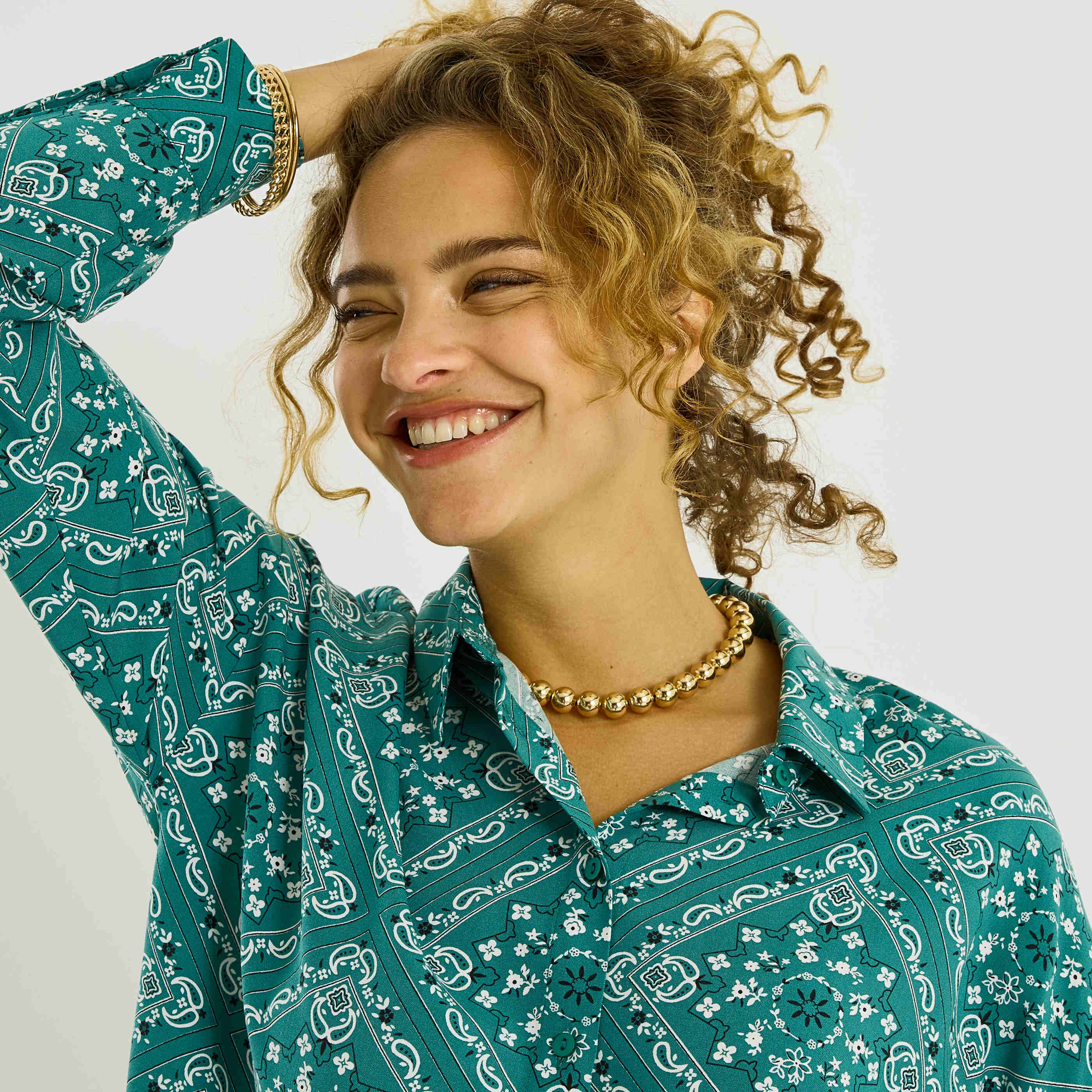 Chemise oversize imprim&eacute;e femme