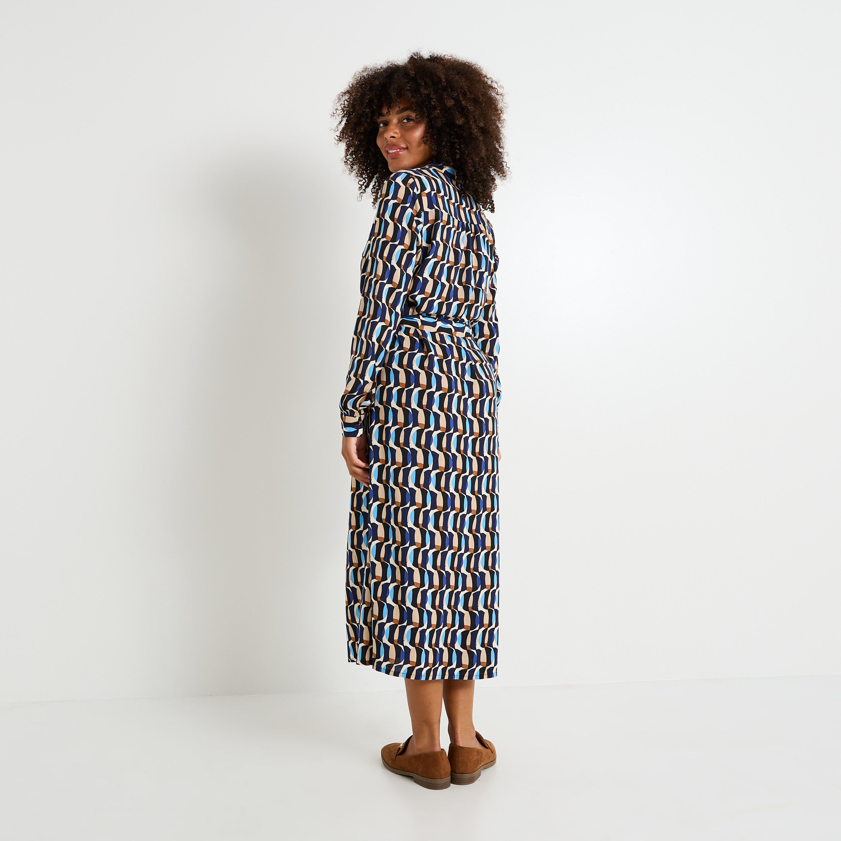 Robe chemise longue imprim&eacute;e