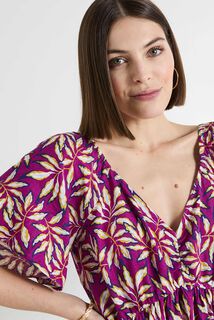 Robe col V imprimée femme
