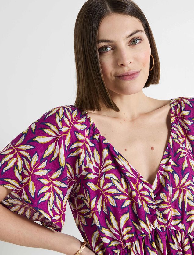 Robe col V imprimée femme
