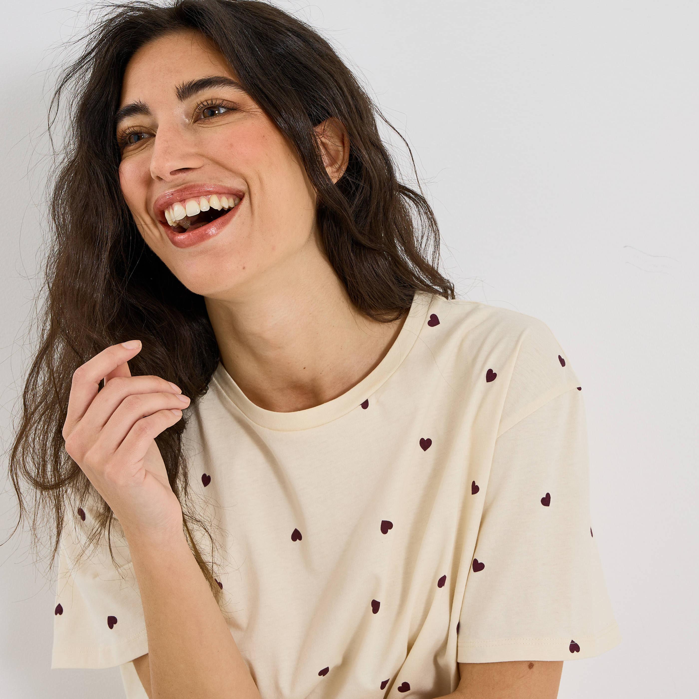 T-shirt de pyjama imprim&eacute; c&oelig;ur femme