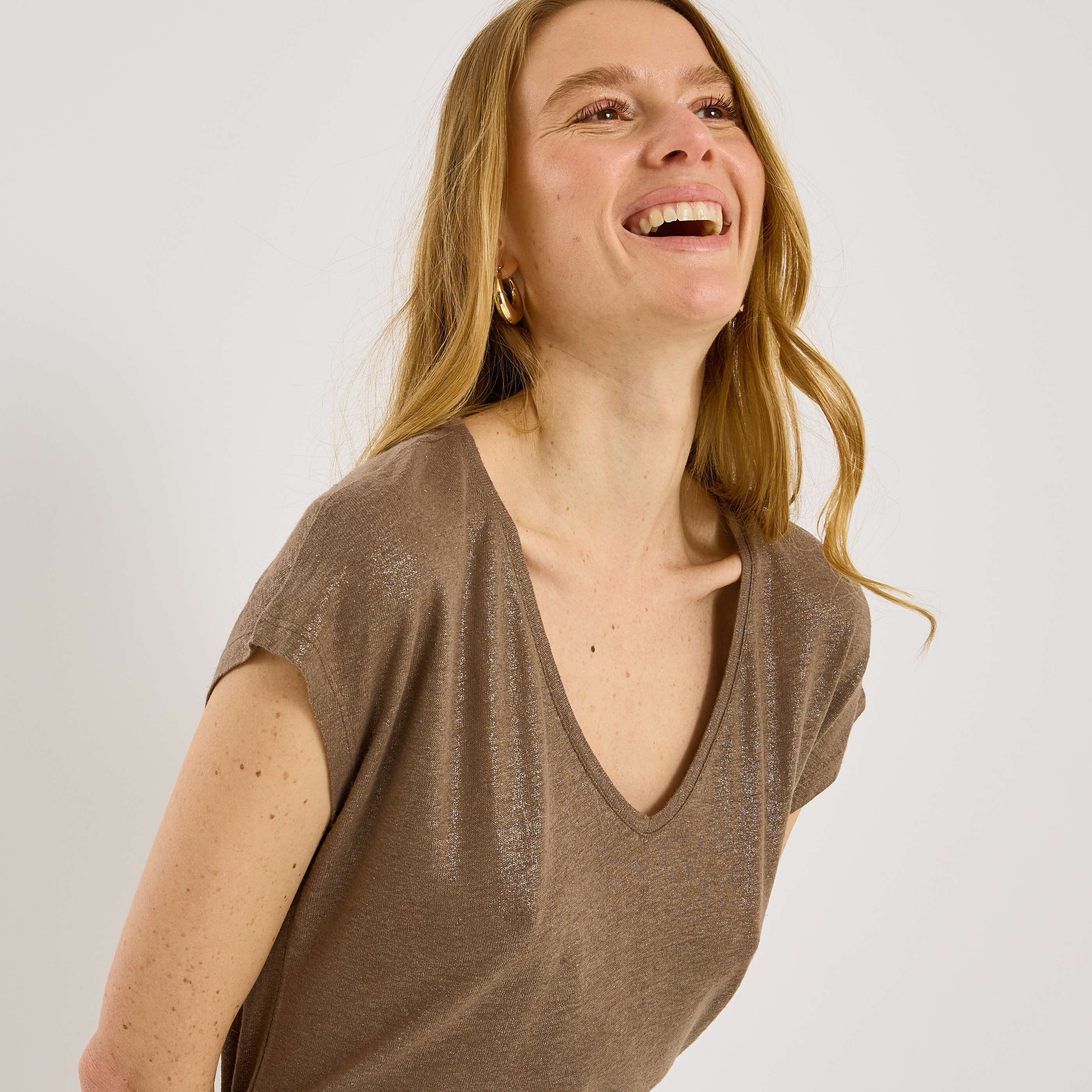 T-shirt en lin m&eacute;lang&eacute; brillant femme