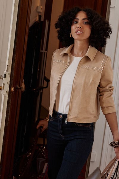 Blouson en suédine avec clous femme