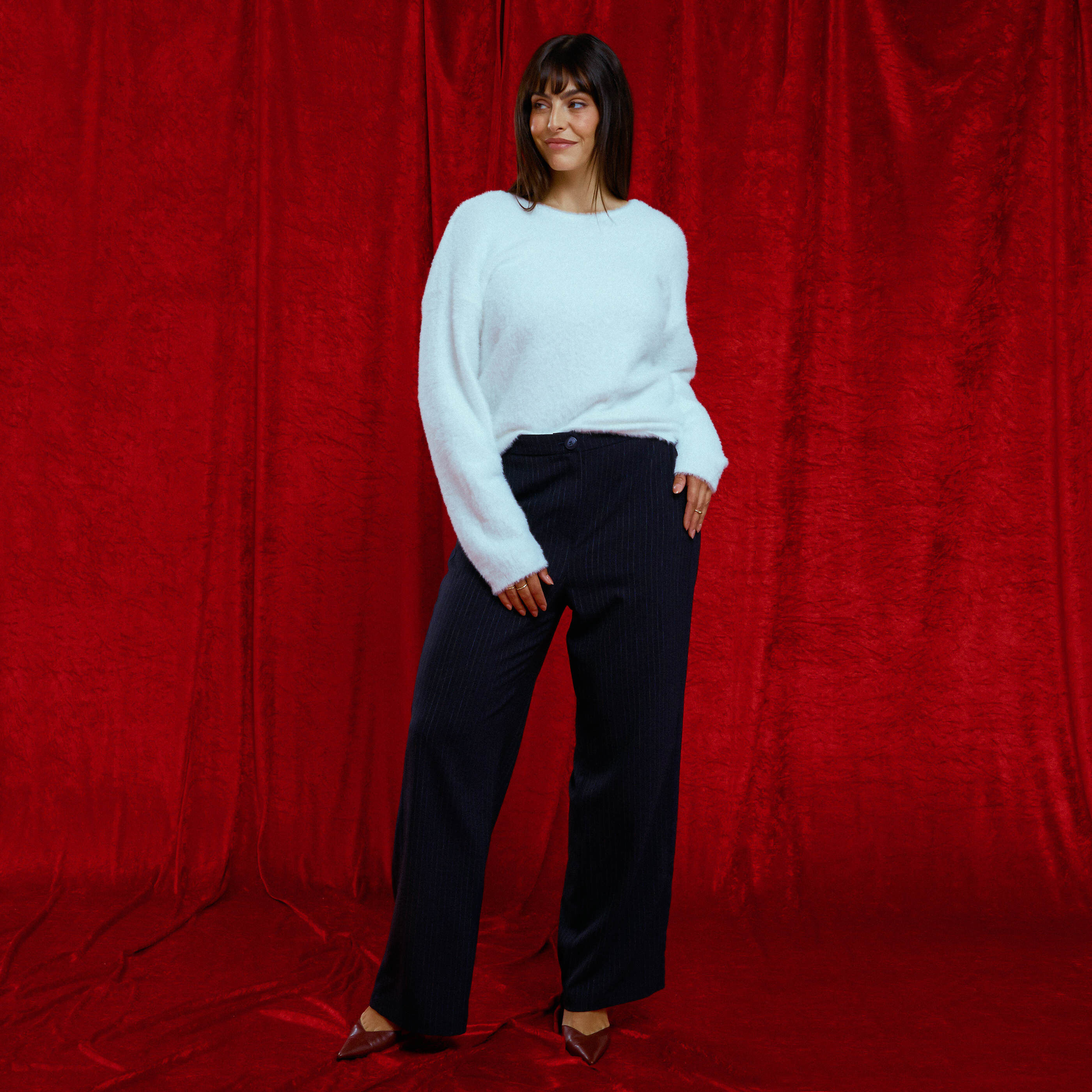 Pantalon tailleur ray&eacute; femme