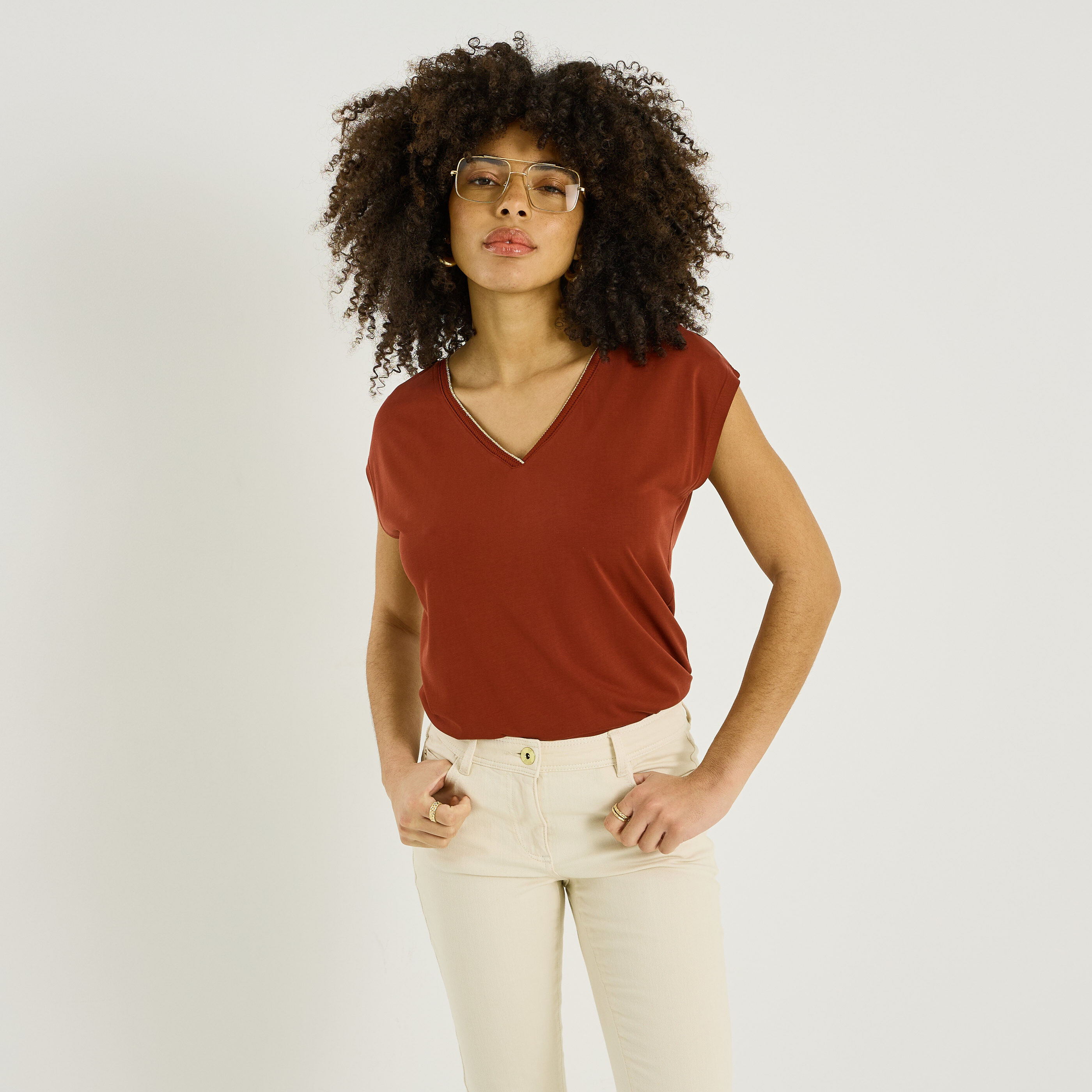 T-shirt col V femme 