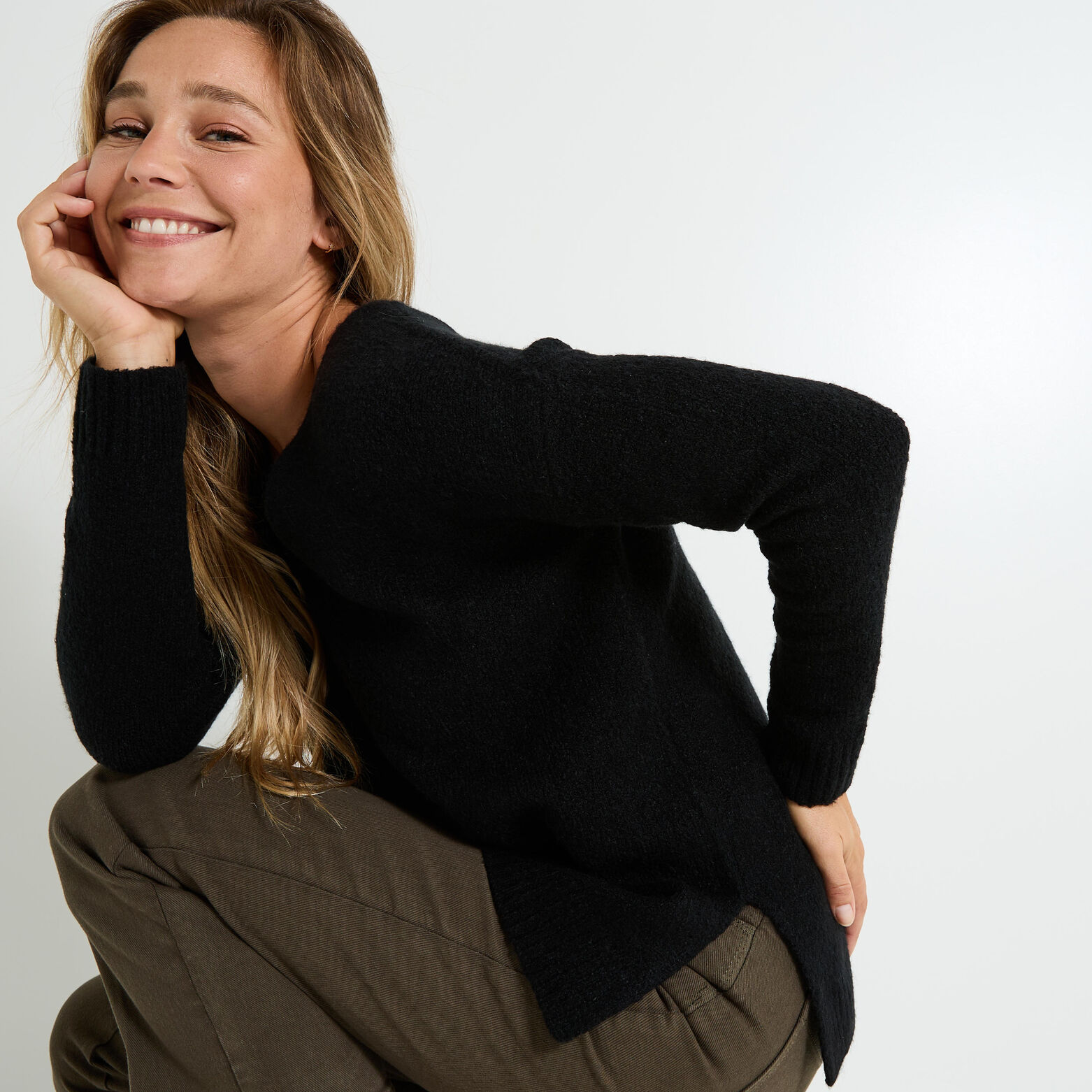 Pull col V femme
