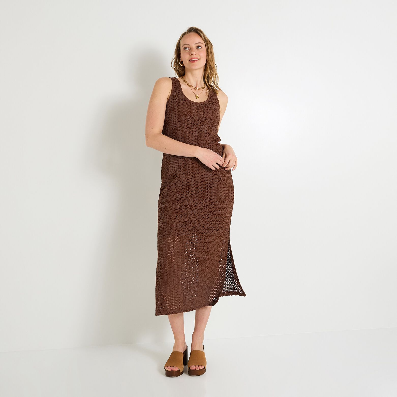 Robe longue en crochet femme