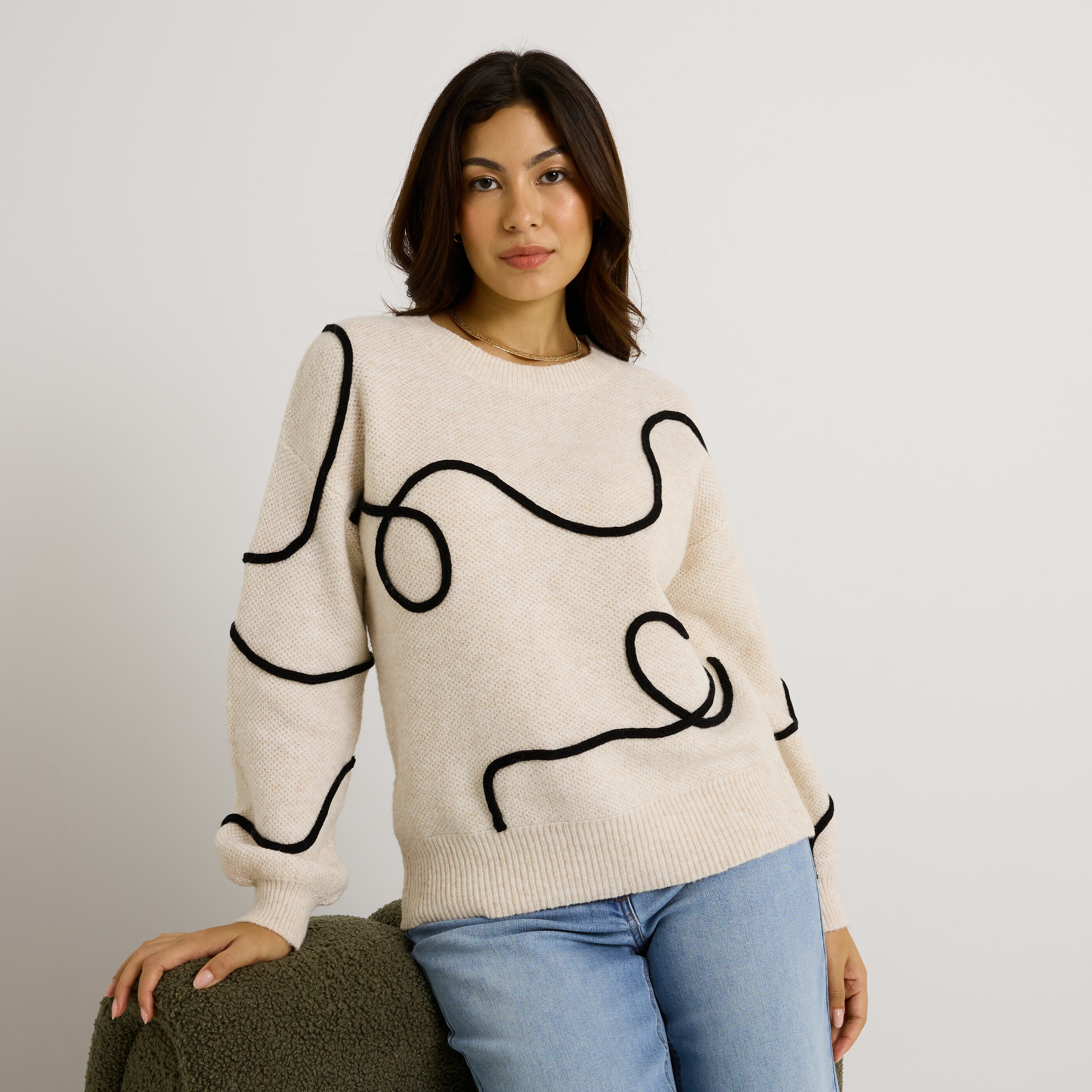Pull col rond cording femme
