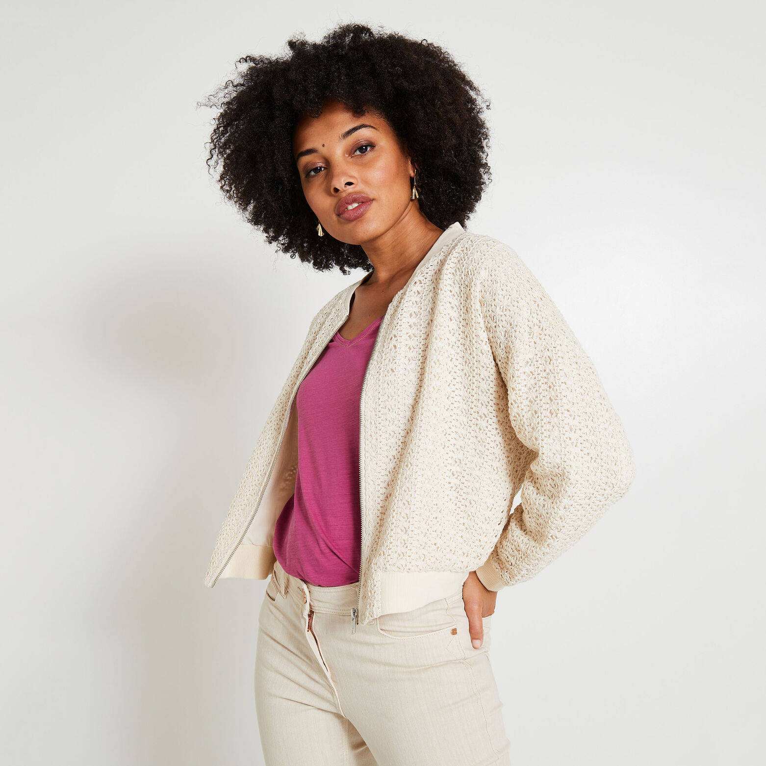 Veste bomber crochet femme