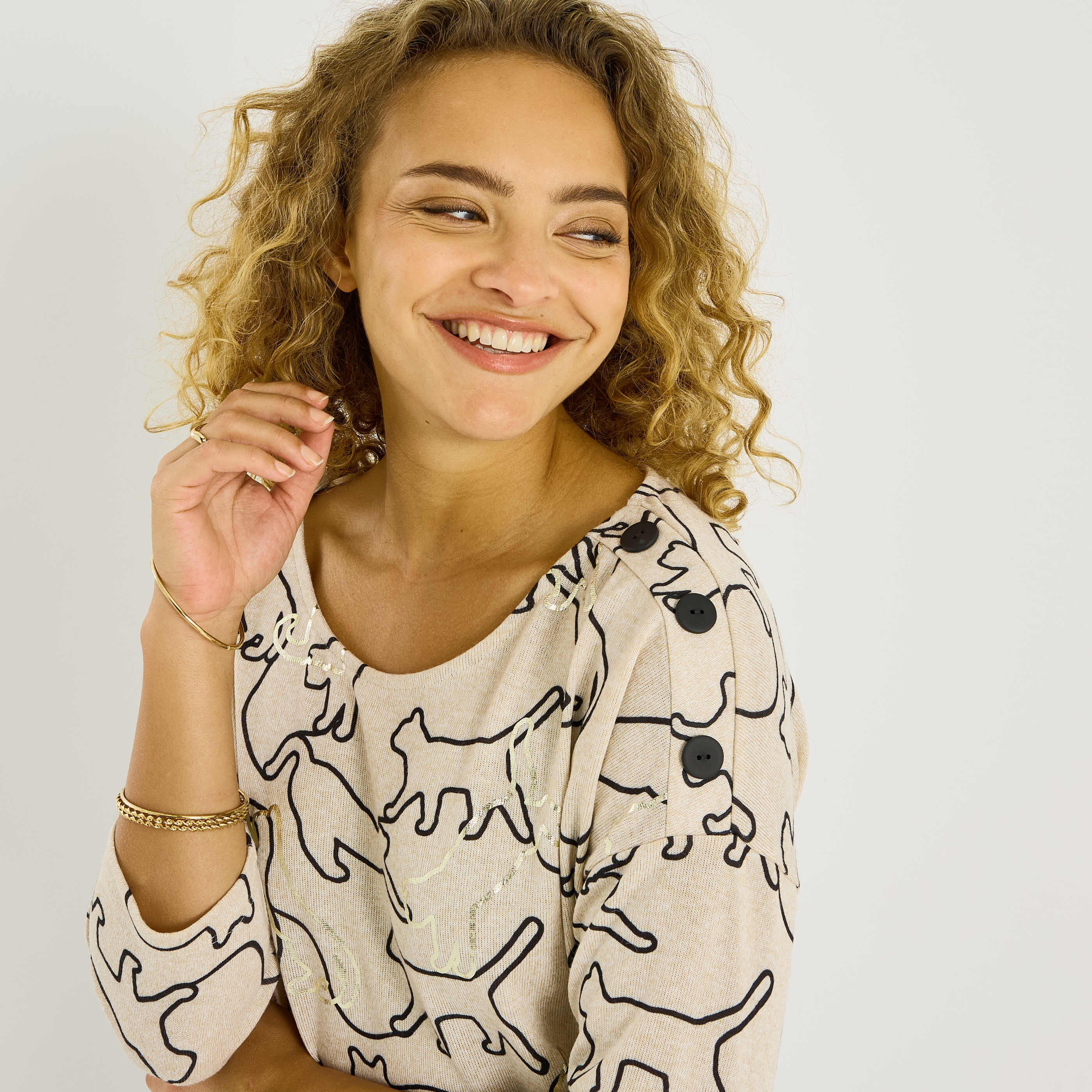 T-shirt doudou imprim&eacute; chat femme