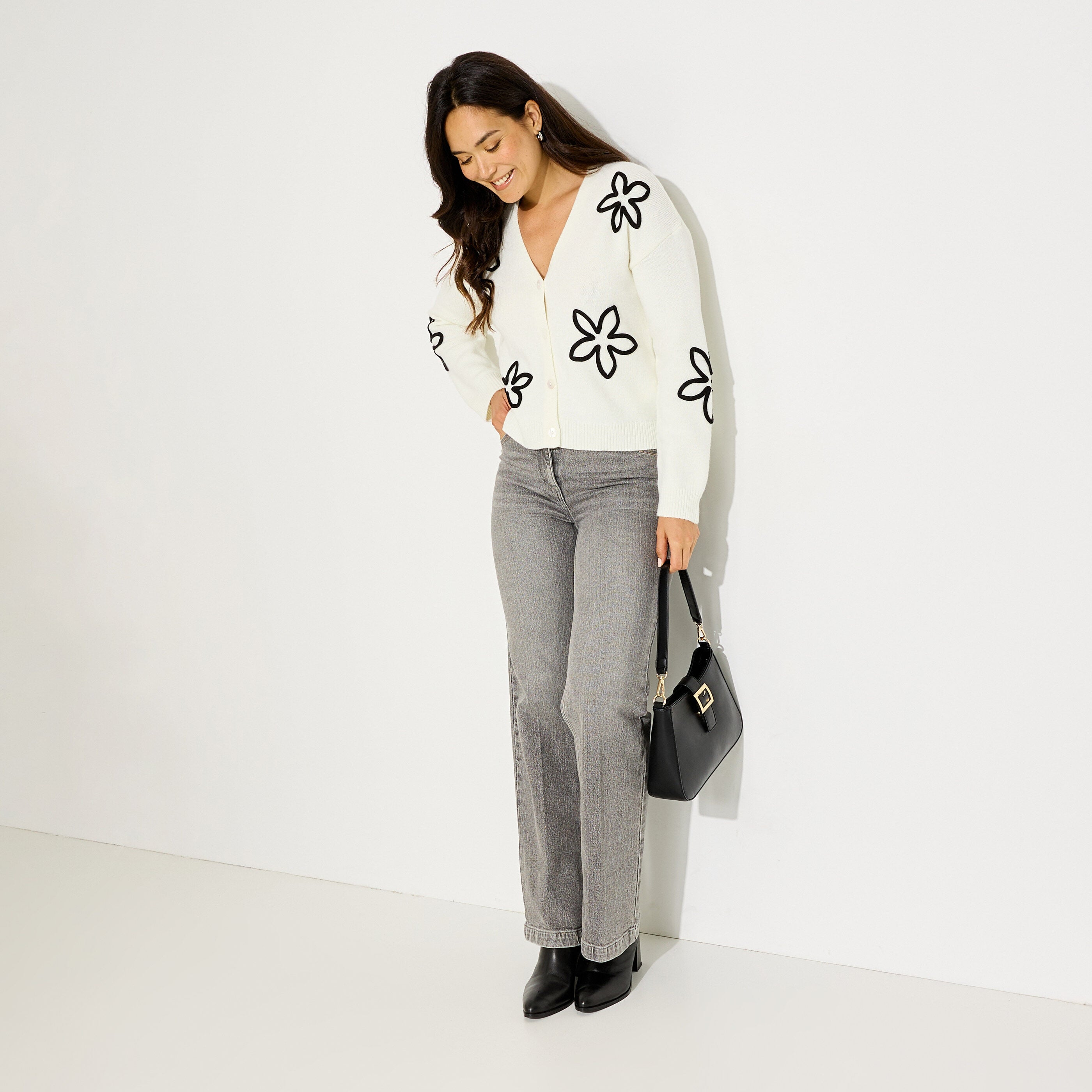Gilet court &agrave; motif floral femme.