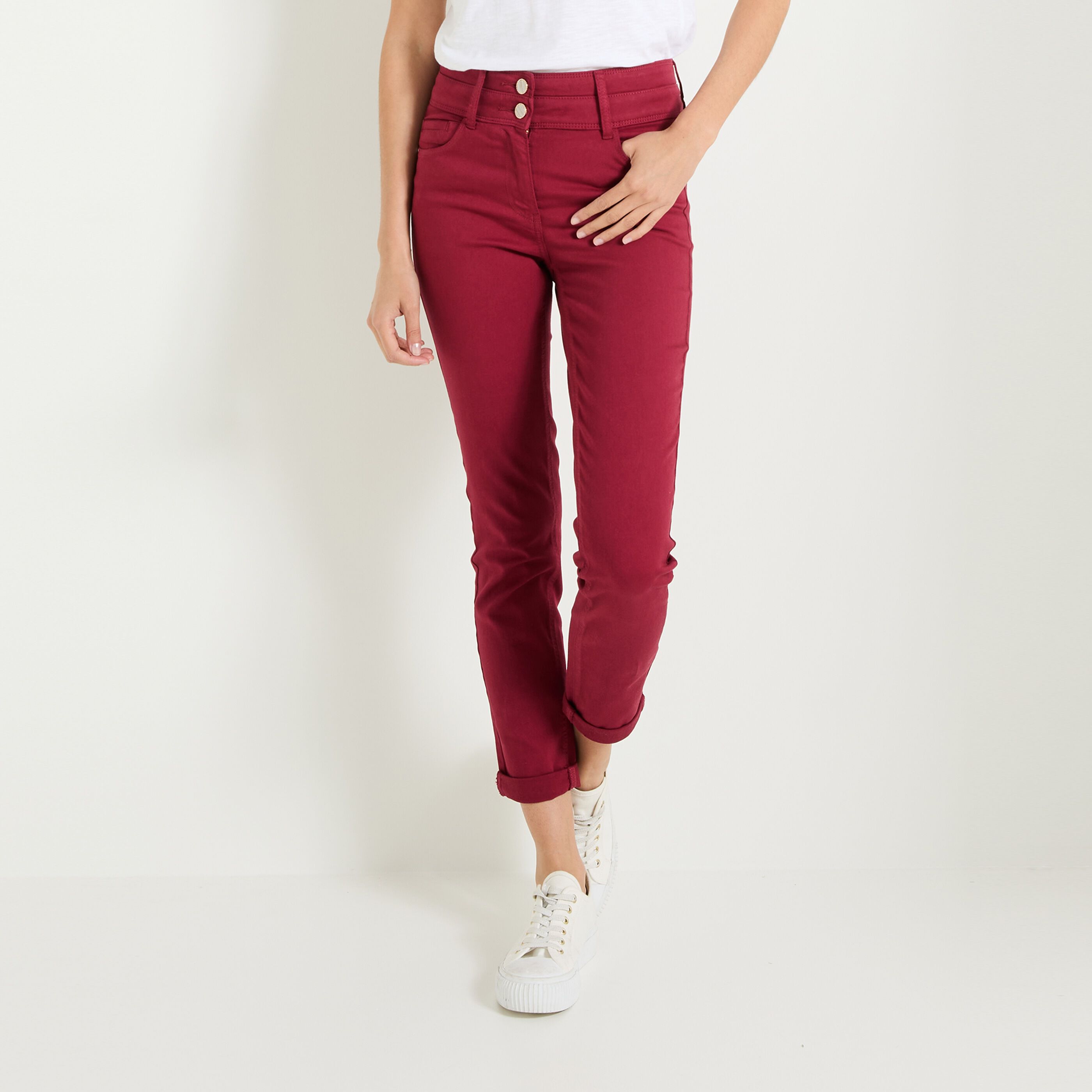 Jean rouge femme taille haute shop