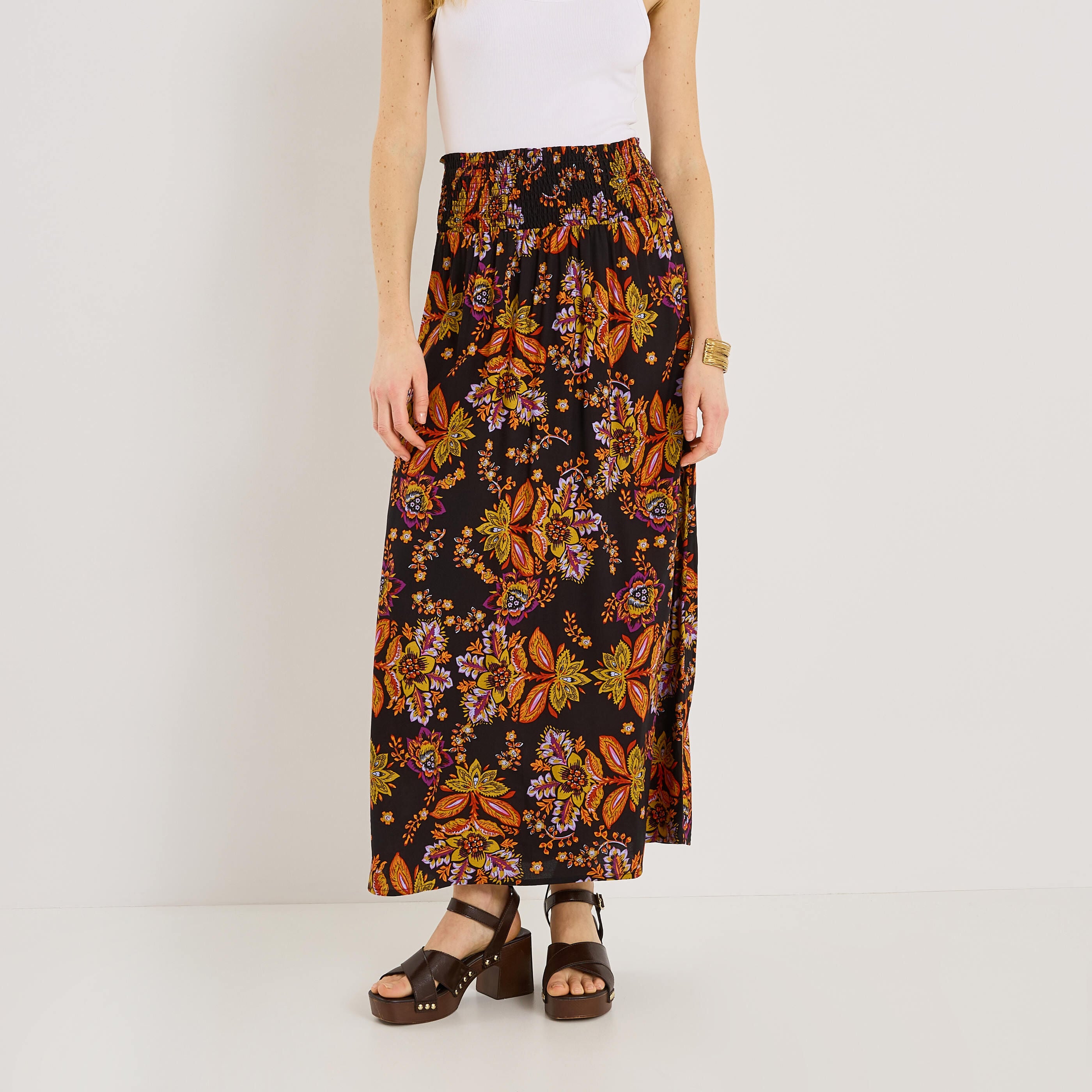 Jupe longue imprim&eacute; floral femme