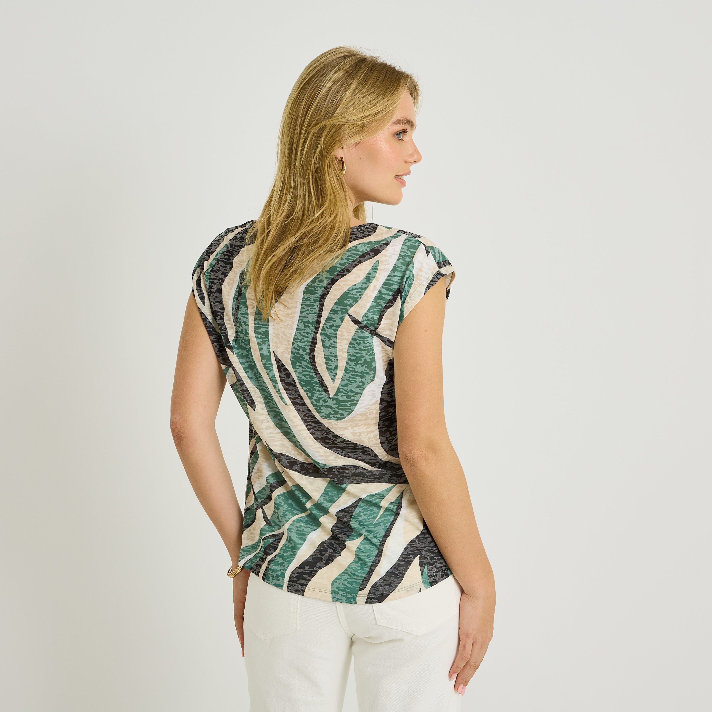 T-shirt col rond motif abstrait femme