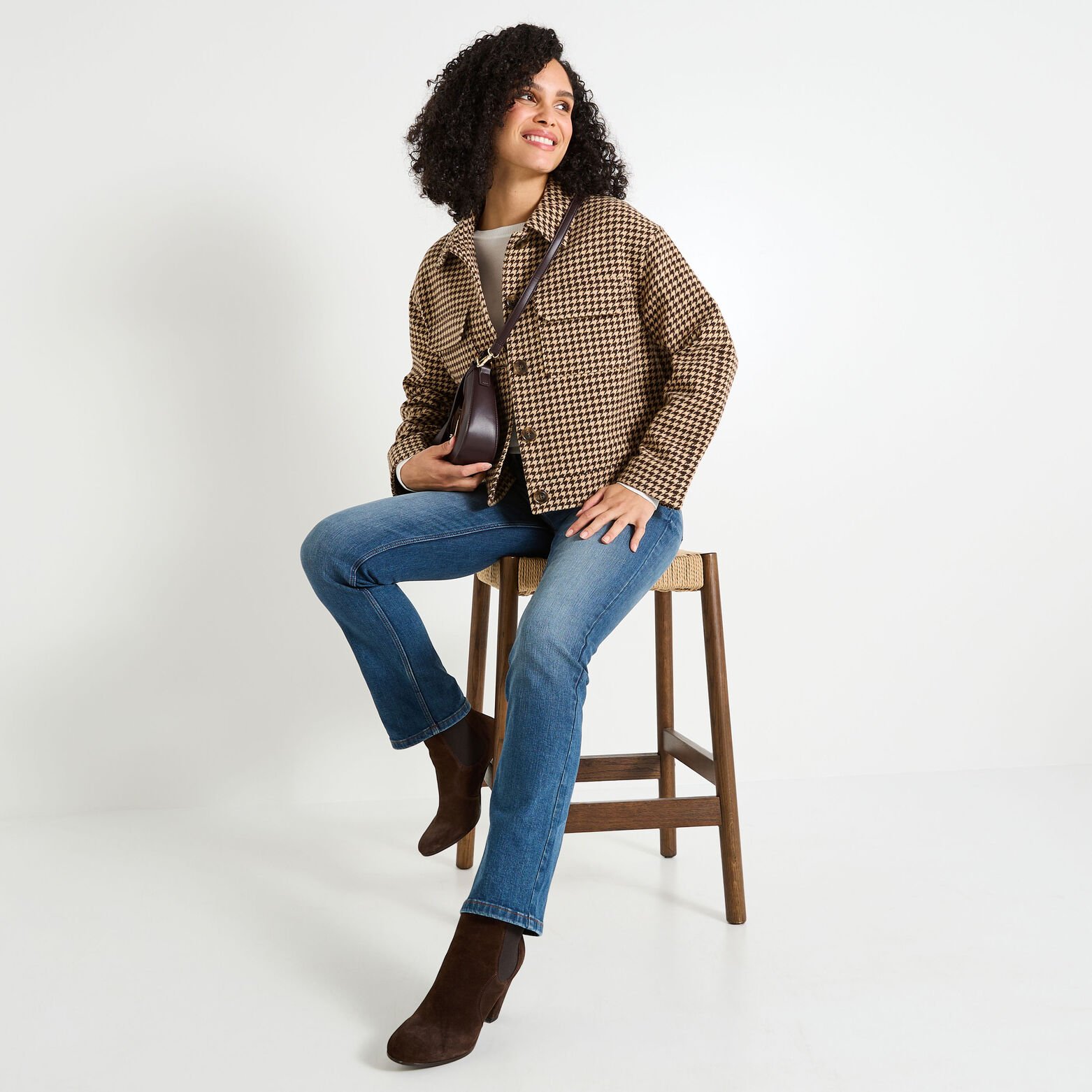 Blouson carreaux femme MARRON Graindemalice - Main Image