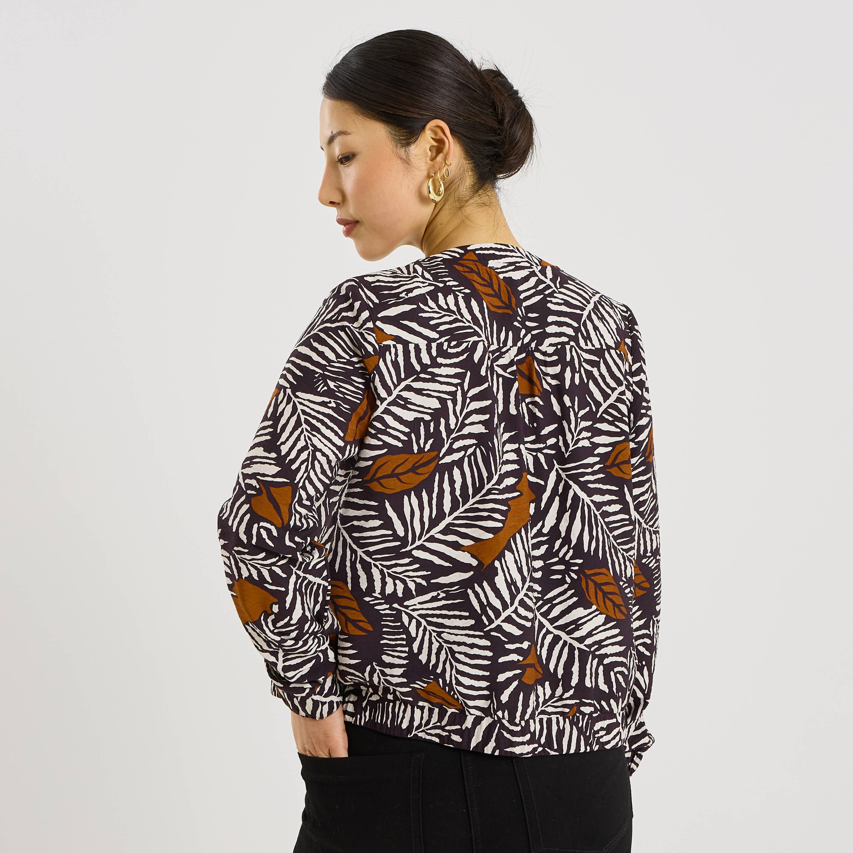 Veste bomber imprim&eacute; feuillage femme