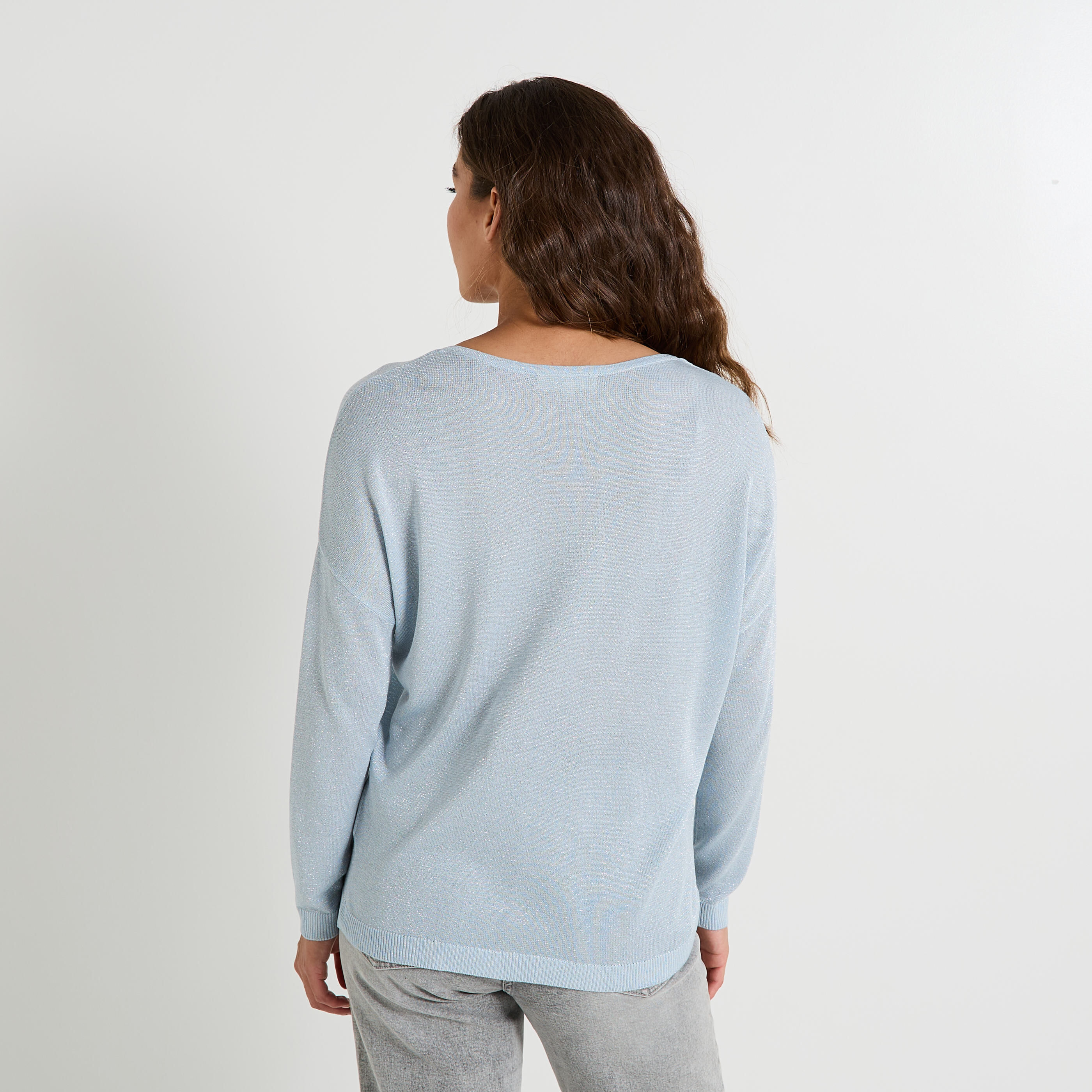 Pull brillant &agrave; col V femme