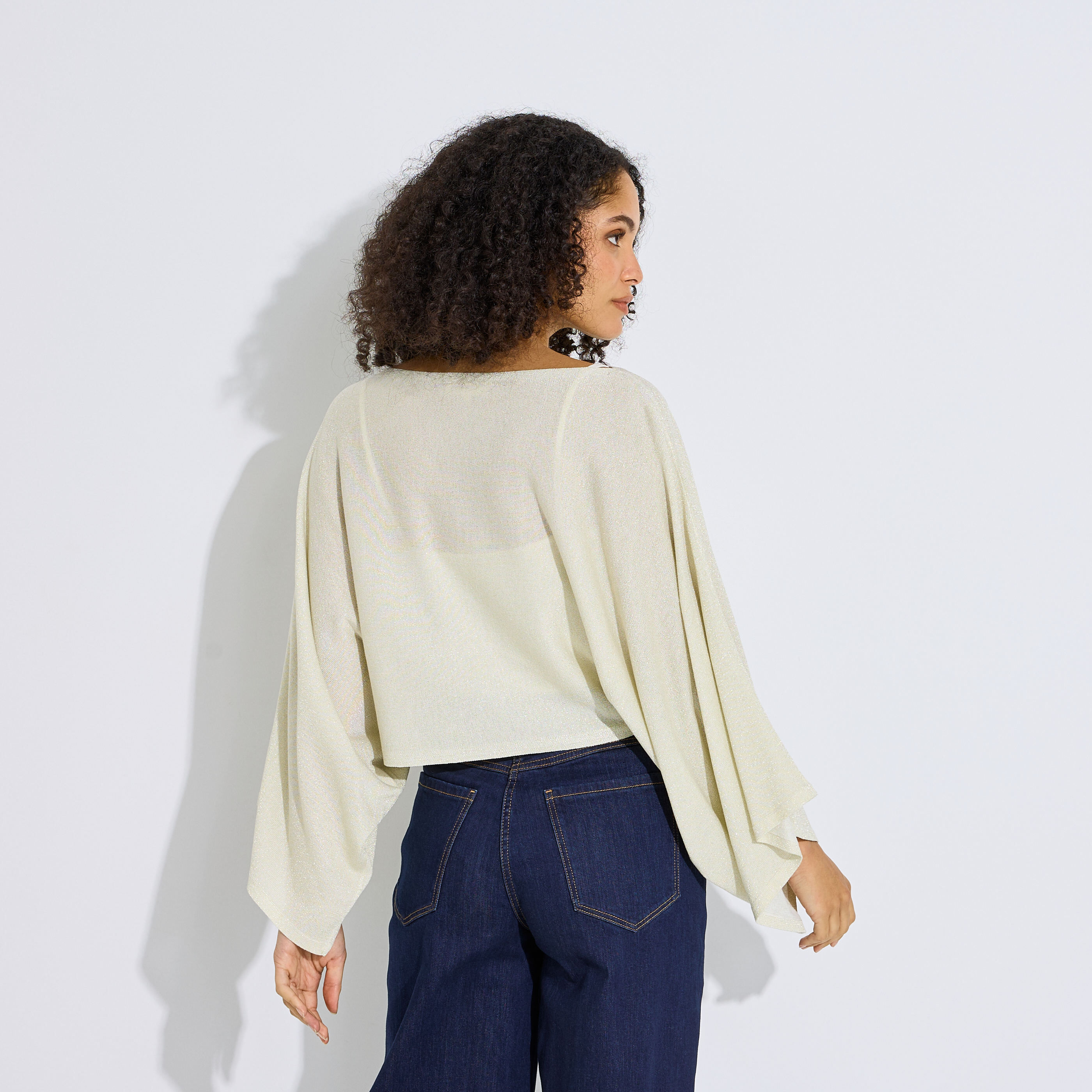 Pull cape court paillet&eacute; femme