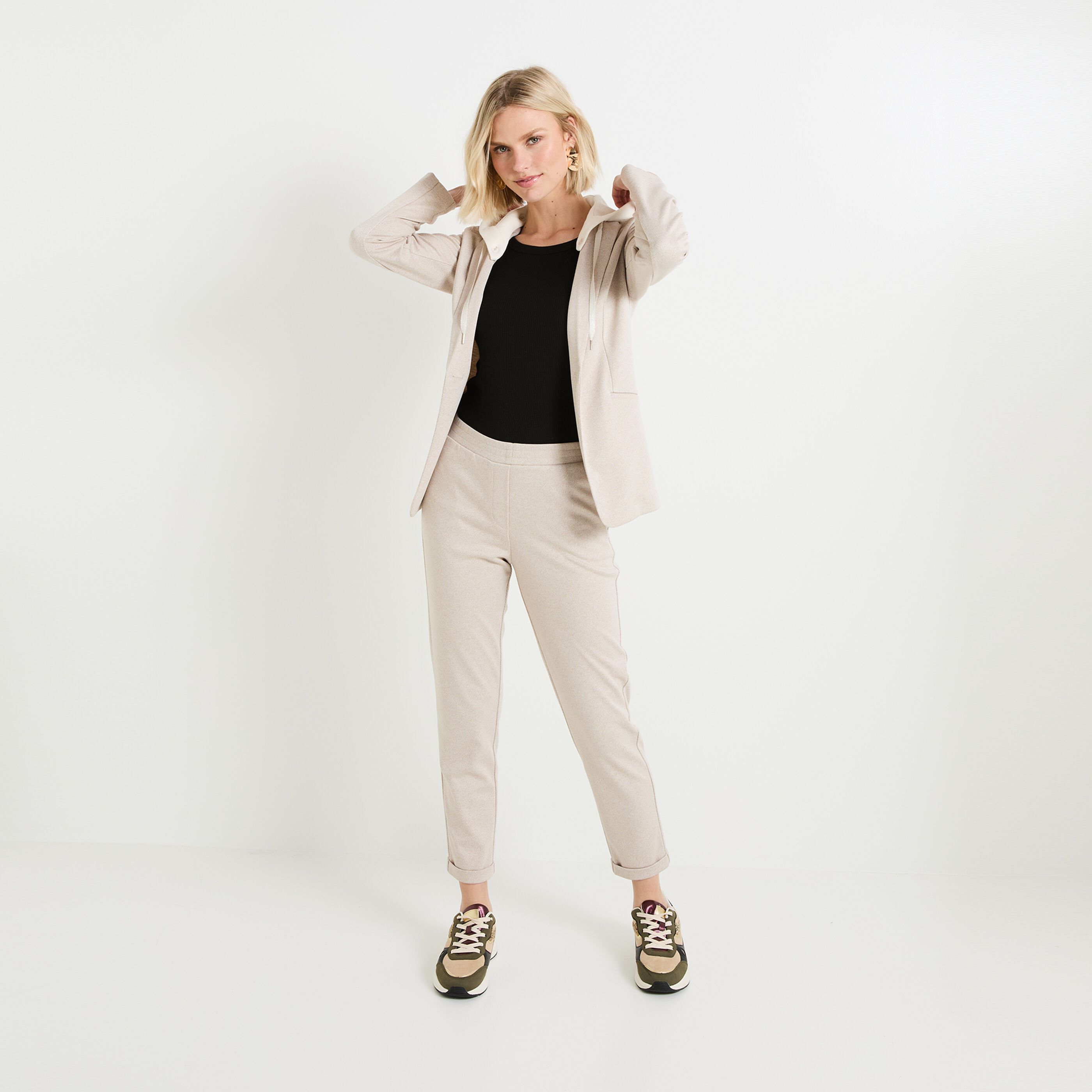 Pantalon cigarette maille femme BEIGE Graindemalice