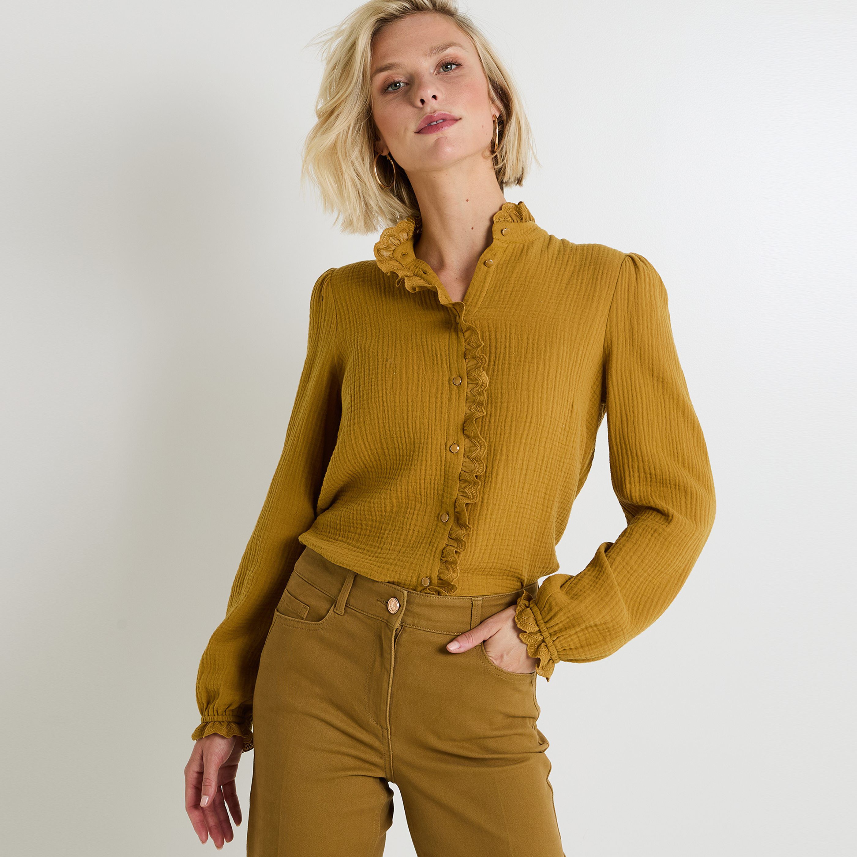 Chemisier col montant femme CAMEL Graindemalice