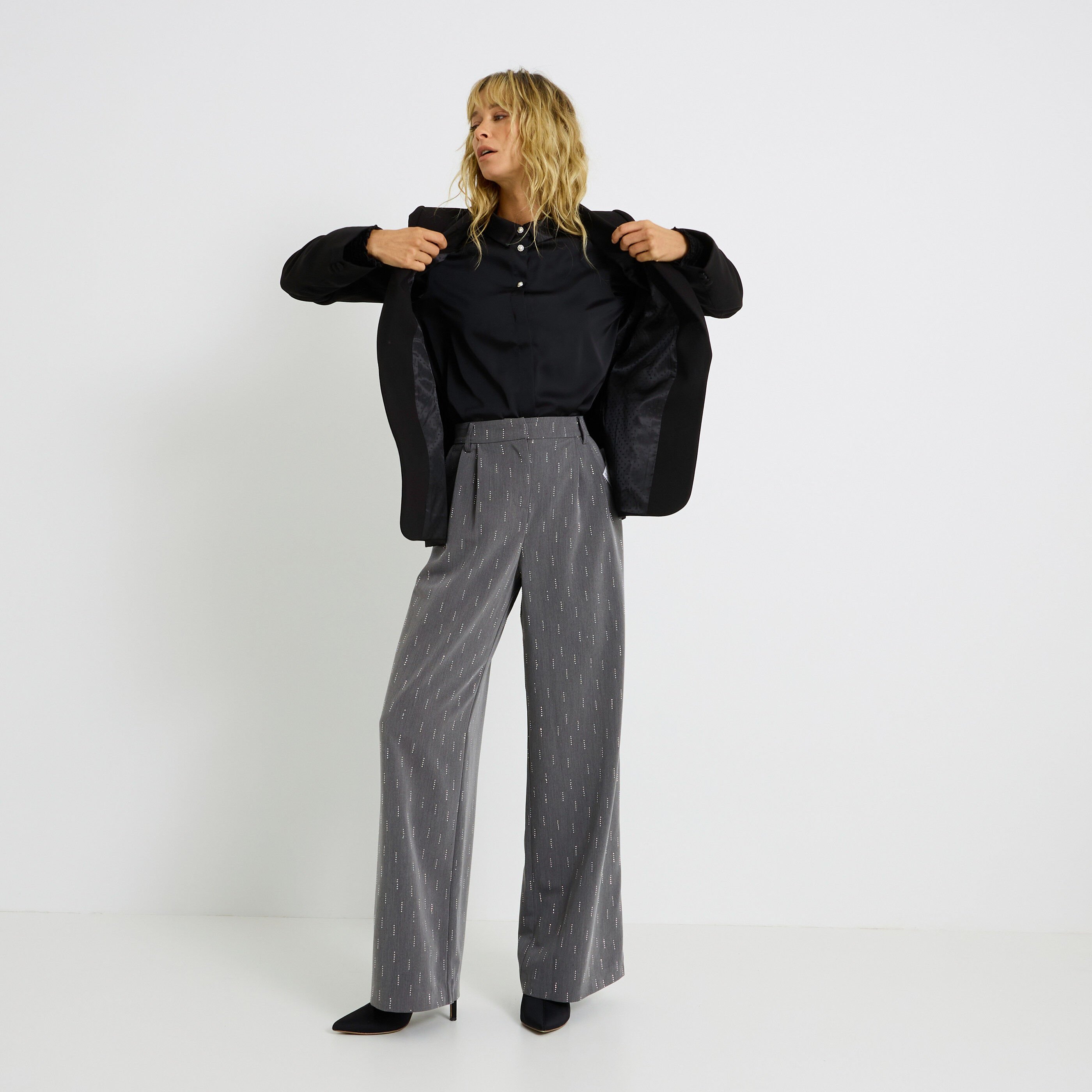 Pantalon structur&eacute; &agrave; strass femme