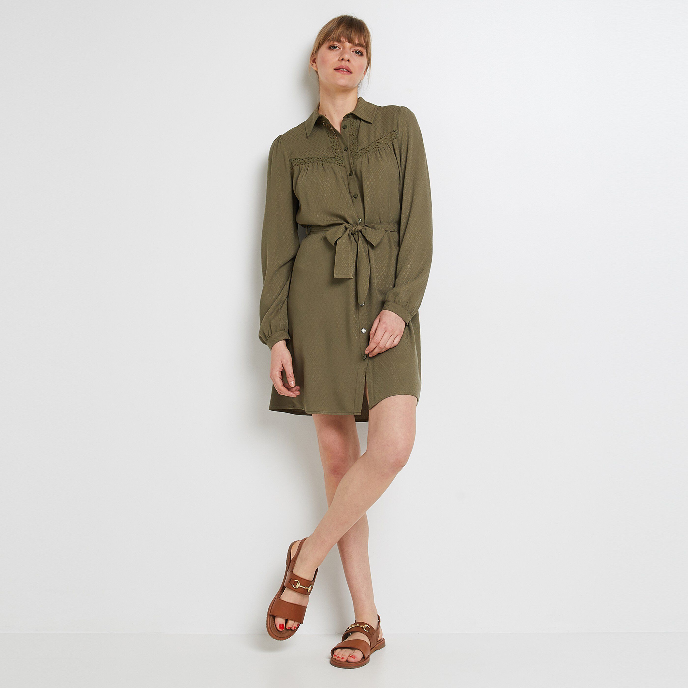 Robe chemisier kaki femme outlet