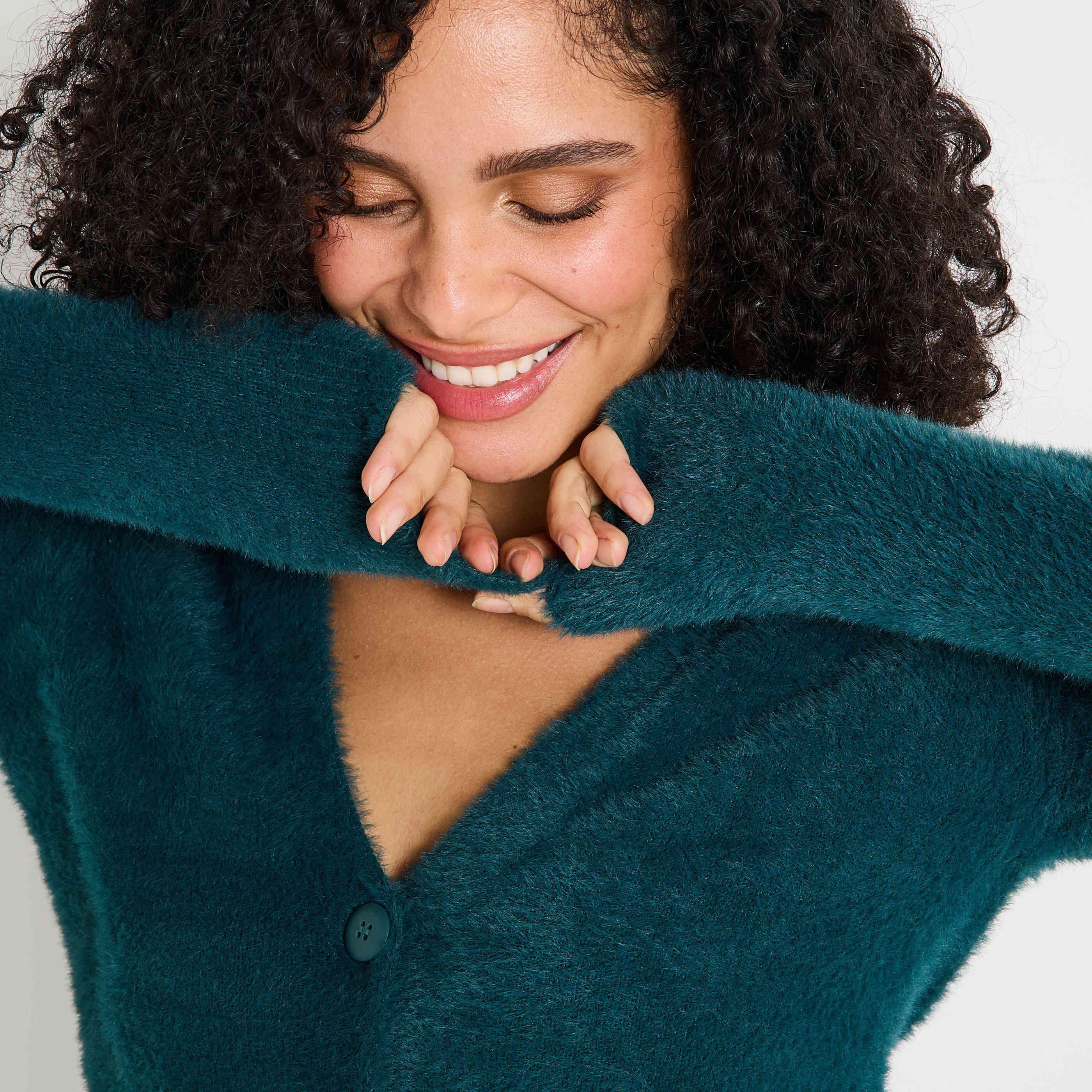 Gilet fluffy col V femme