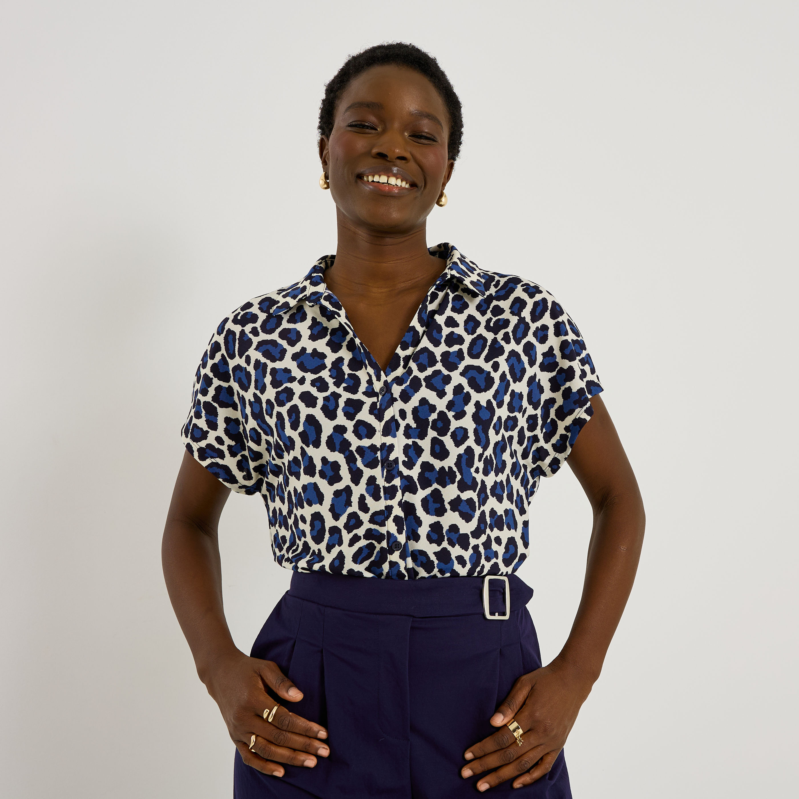 Chemise maille imprim&eacute; l&eacute;opard femme