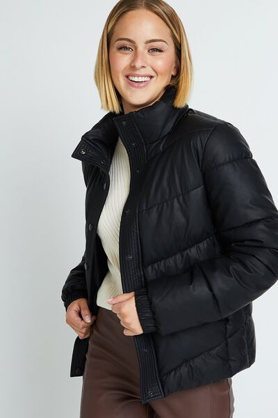 Doudoune noire en simili femme