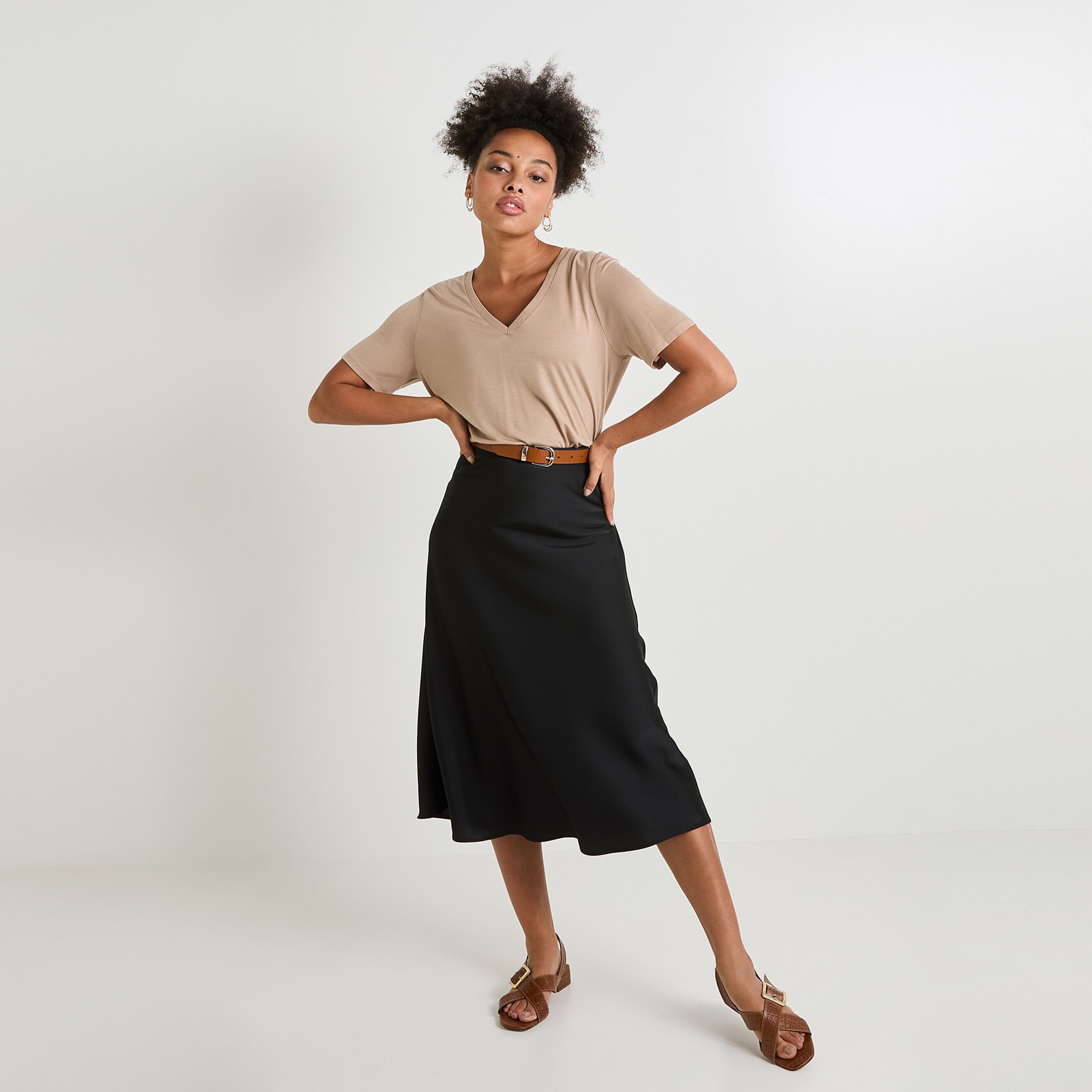 Jupe satin unie femme