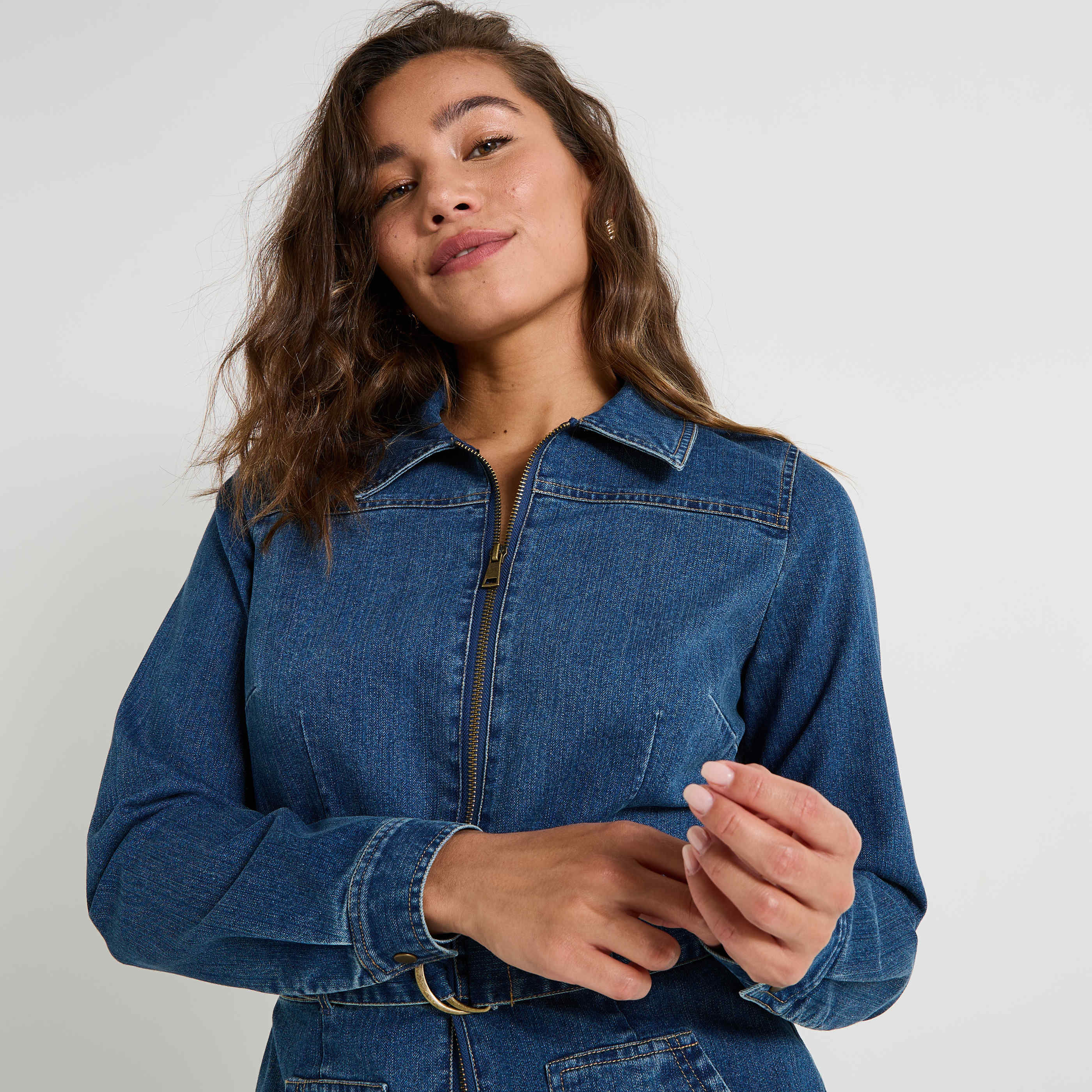 Robe en denim &agrave; manches longues