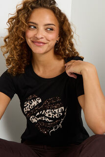 T-shirt cœur imprimé léopard femme