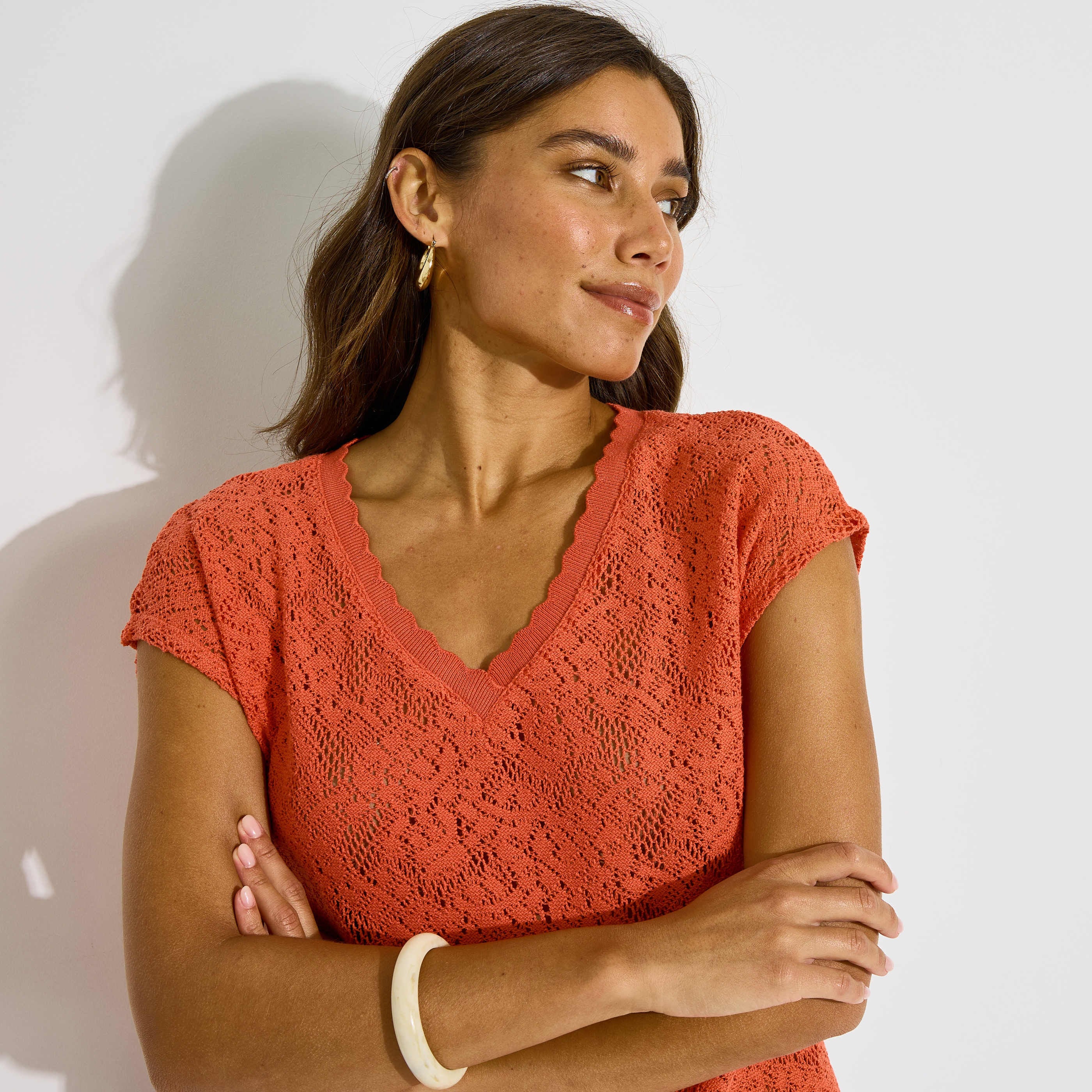 T-shirt uni en crochet femme