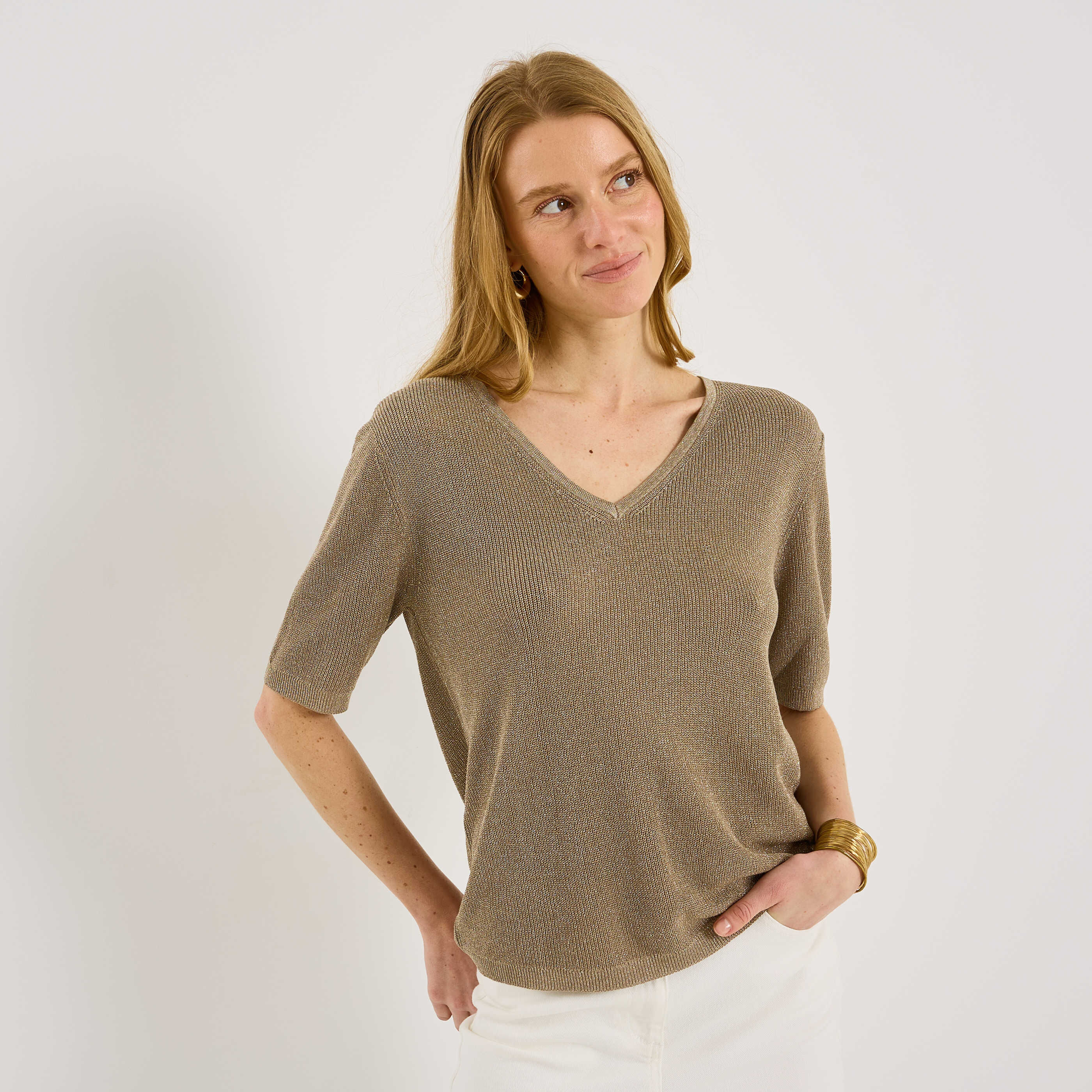Pull brillant &agrave; manches courtes