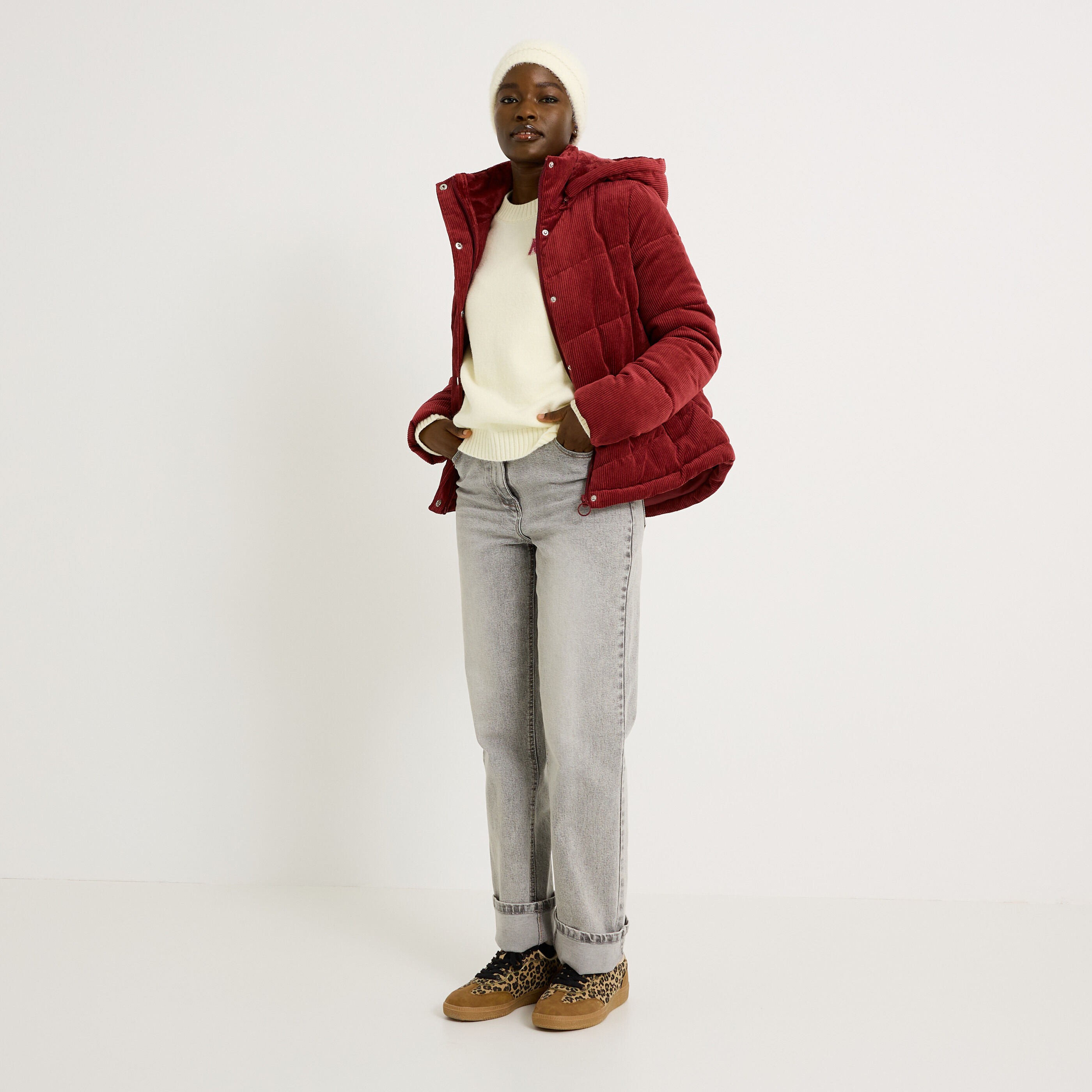 Doudoune en velours &agrave; capuche femme